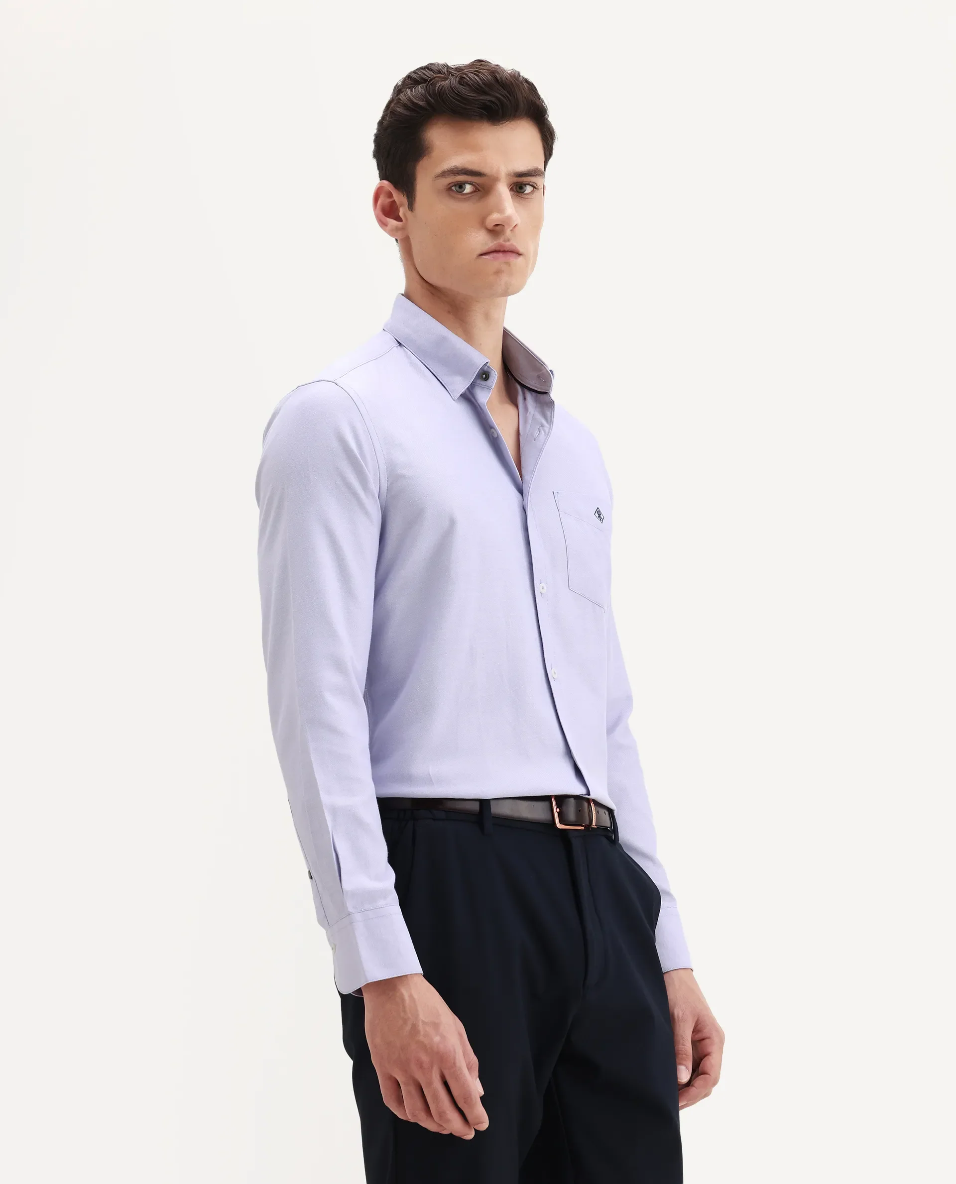 Rare Rabbit Men's Oxfom Light Purple Cotton Embroidered Regular Fit Full Sleeve Collared Shirt - Image 6