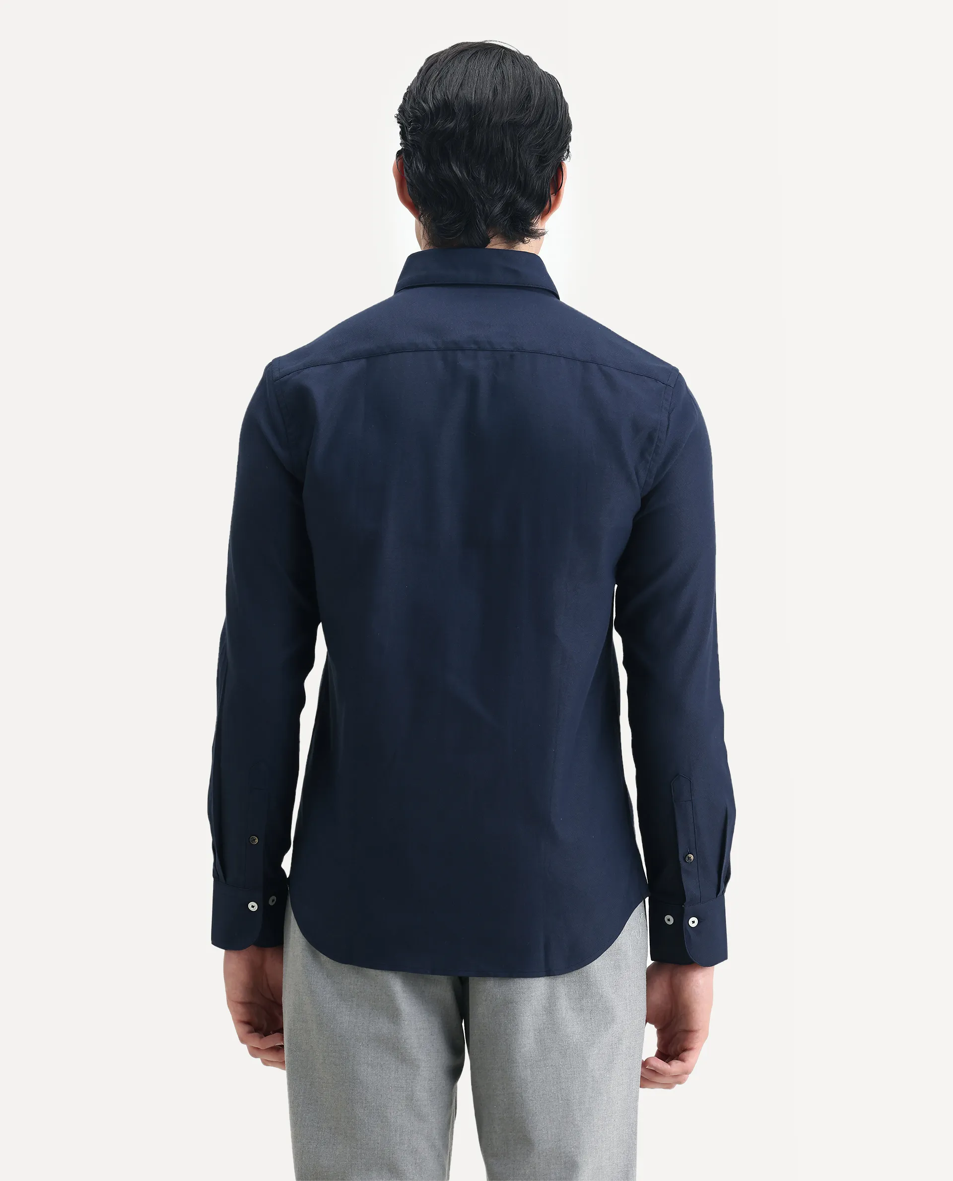 Rare Rabbit Men's Oxfom Navy Cotton Embroidered Regular Fit Full Sleeve Collared Shirt - Image 7