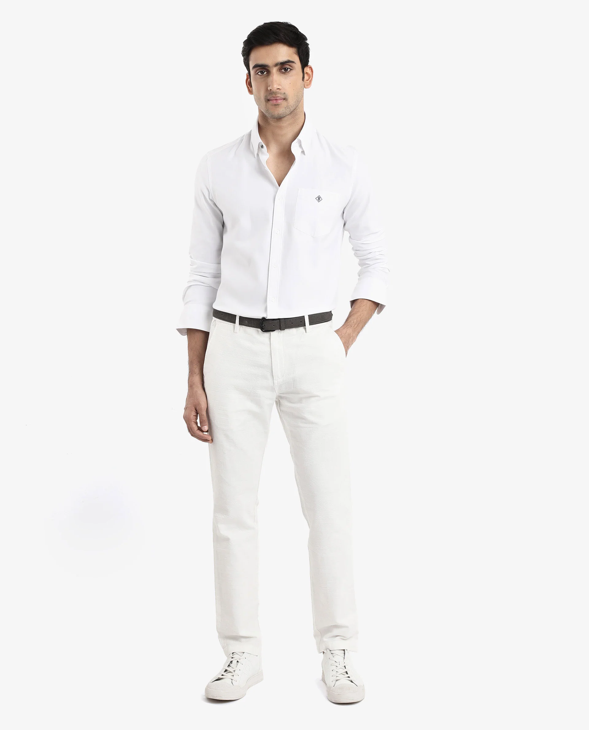 Rare Rabbit Men's Oxfom White Cotton Embroidered Regular Fit Full Sleeve Collared Shirt - Image 2