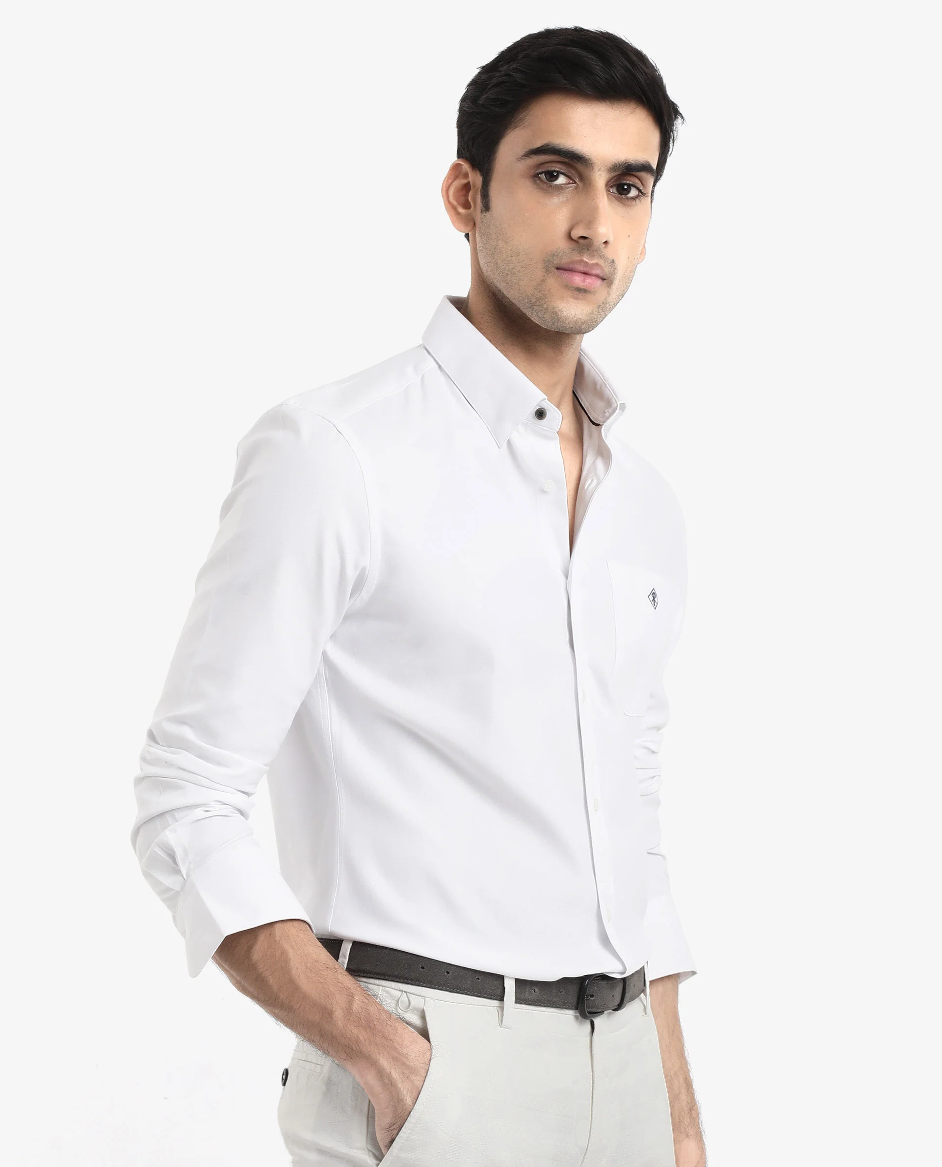 Rare Rabbit Men's Oxfom White Cotton Embroidered Regular Fit Full Sleeve Collared Shirt - Image 3