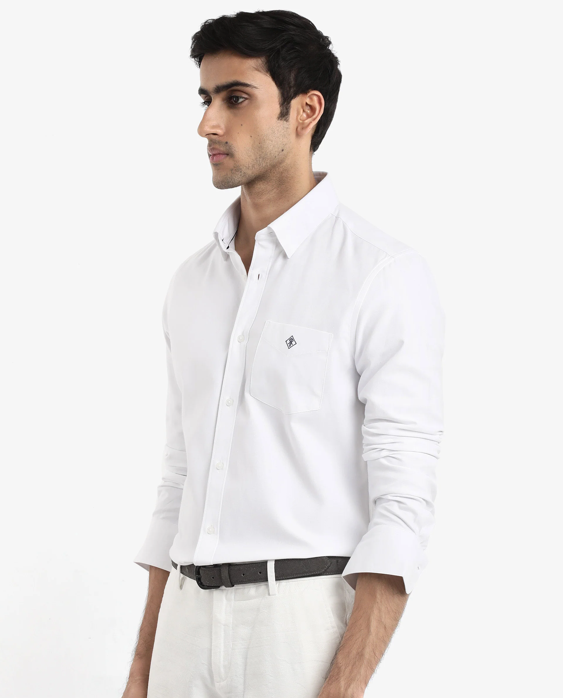 Rare Rabbit Men's Oxfom White Cotton Embroidered Regular Fit Full Sleeve Collared Shirt - Image 6