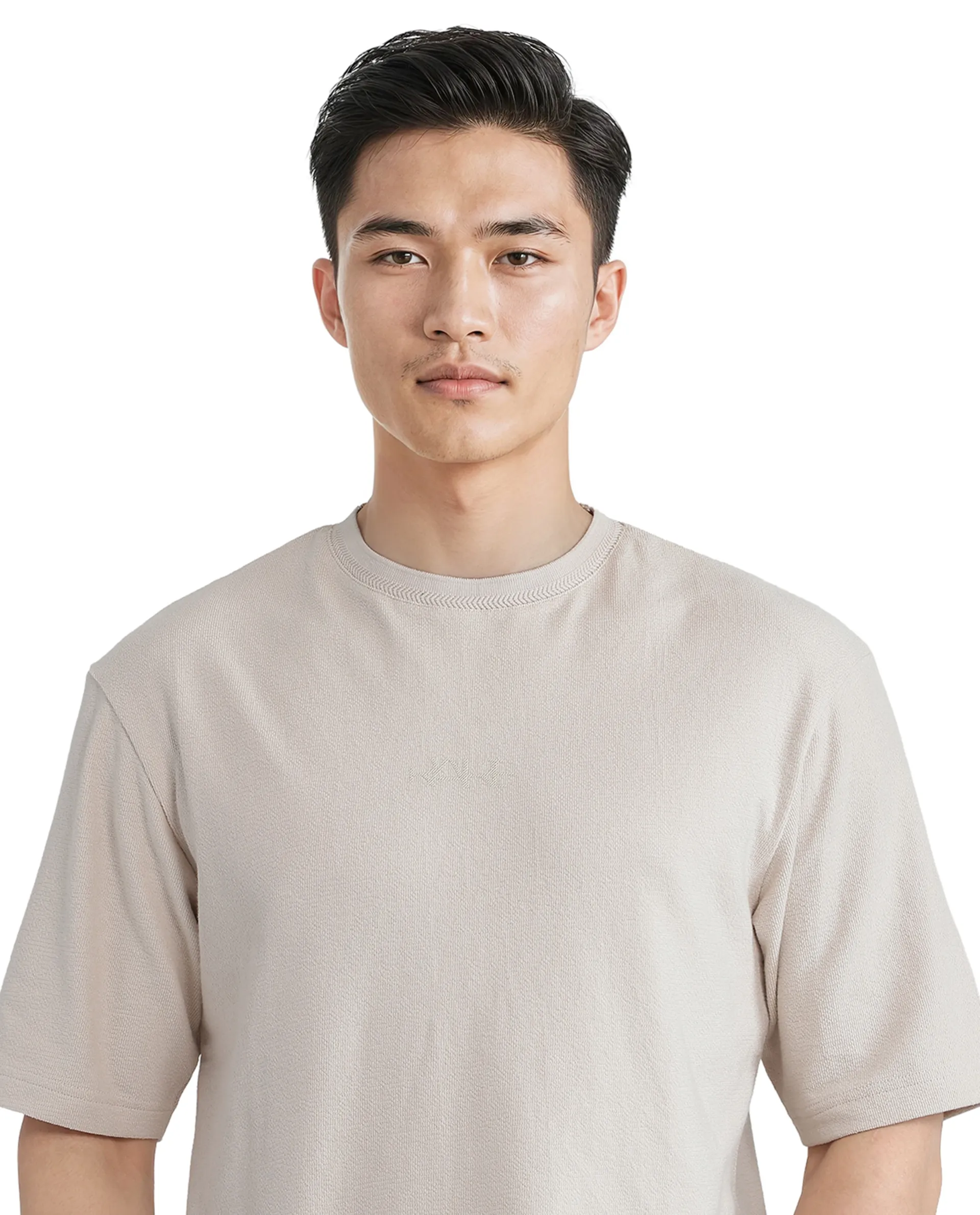 Rare Rabbit Men's Oxi Beige Cotton Plain Boxy Fit Half Sleeve Crew Neck T-Shirt - Image 3