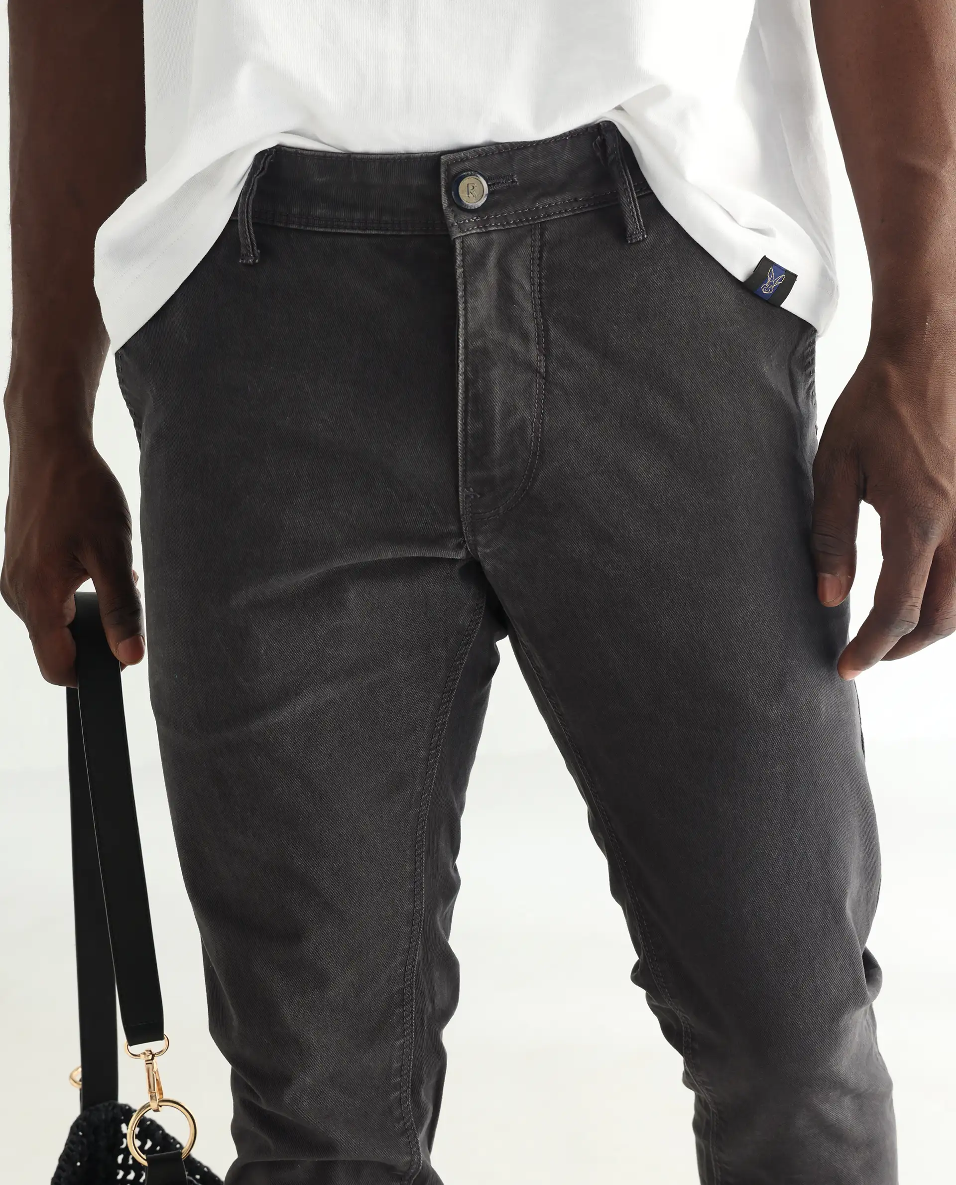 Rare Rabbit Men's Oxin Grey Cotton Plain Hawk Slim Fit Jeans - Image 2