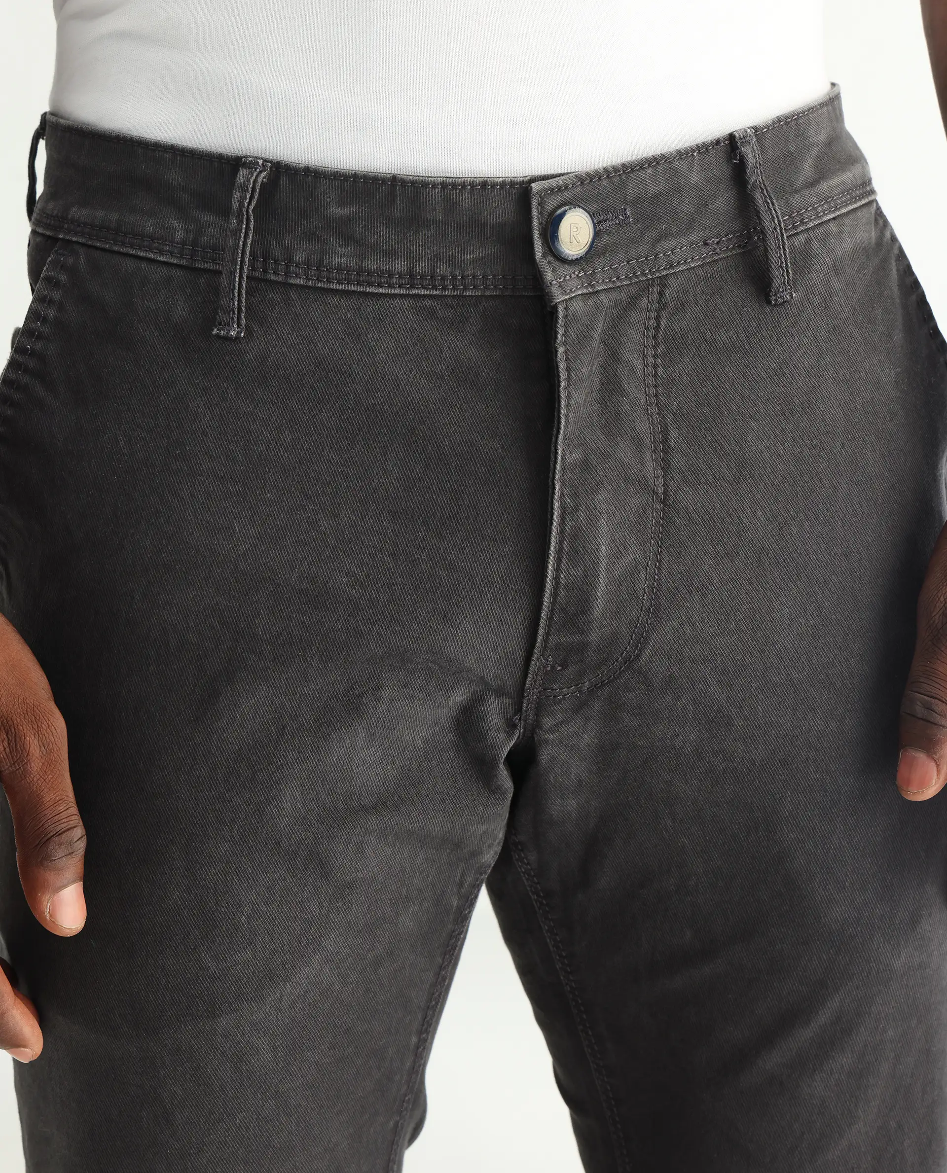 Rare Rabbit Men's Oxin Grey Cotton Plain Hawk Slim Fit Jeans - Image 6