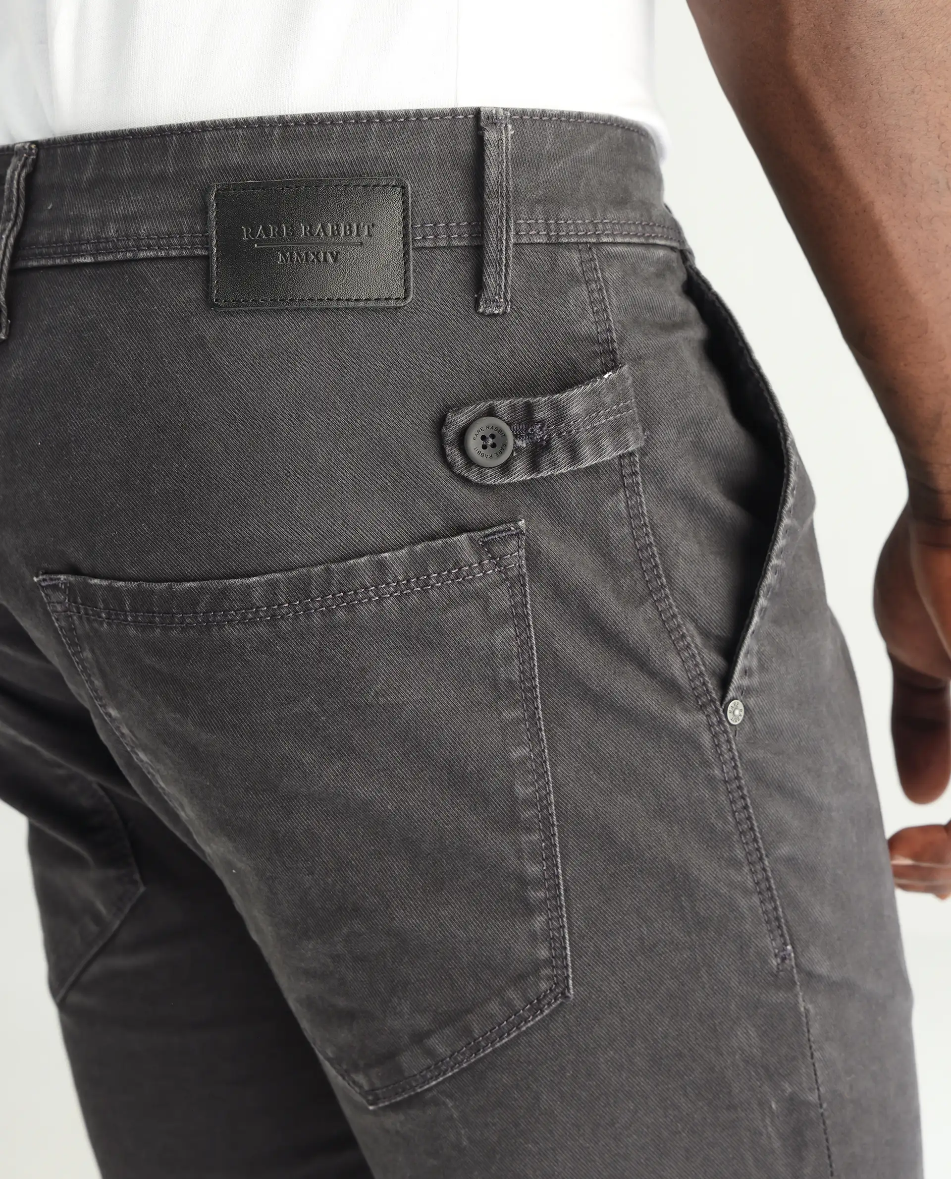 Rare Rabbit Men's Oxin Grey Cotton Plain Hawk Slim Fit Jeans - Image 7