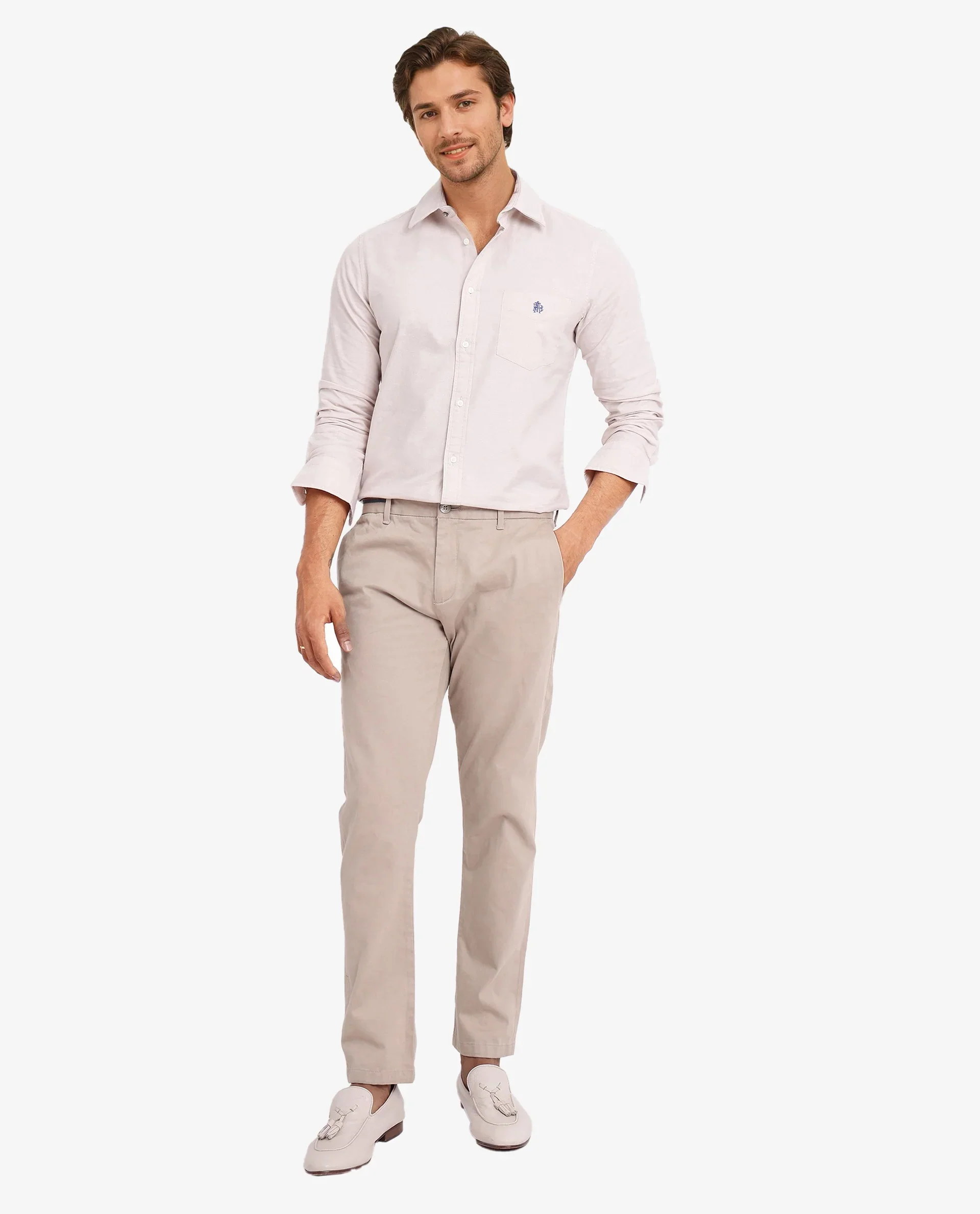 Rare Rabbit Men's Oxo Beige Cotton Blend Embroidered Regular Fit Full Sleeve Collared Shirt - Image 3