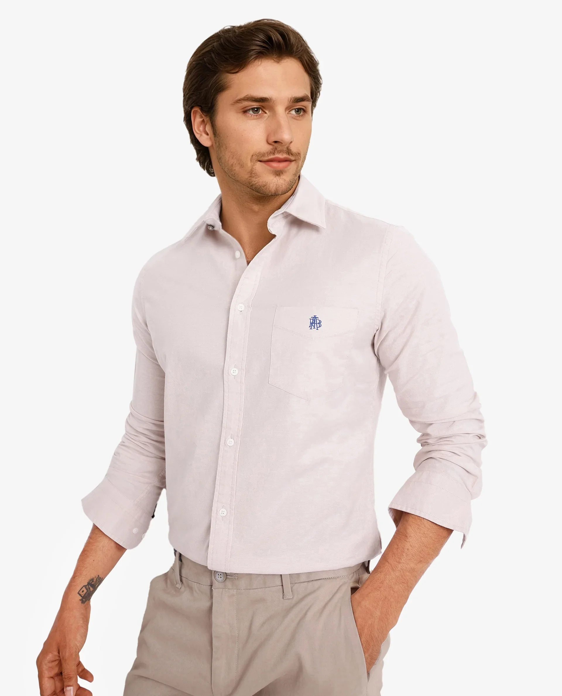 Rare Rabbit Men's Oxo Beige Cotton Blend Embroidered Regular Fit Full Sleeve Collared Shirt - Image 5