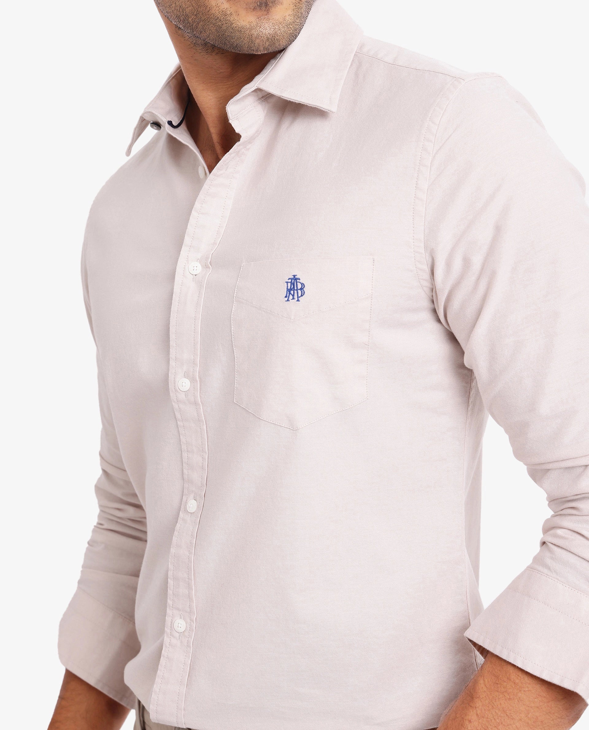 Rare Rabbit Men's Oxo Beige Cotton Blend Embroidered Regular Fit Full Sleeve Collared Shirt - Image 6