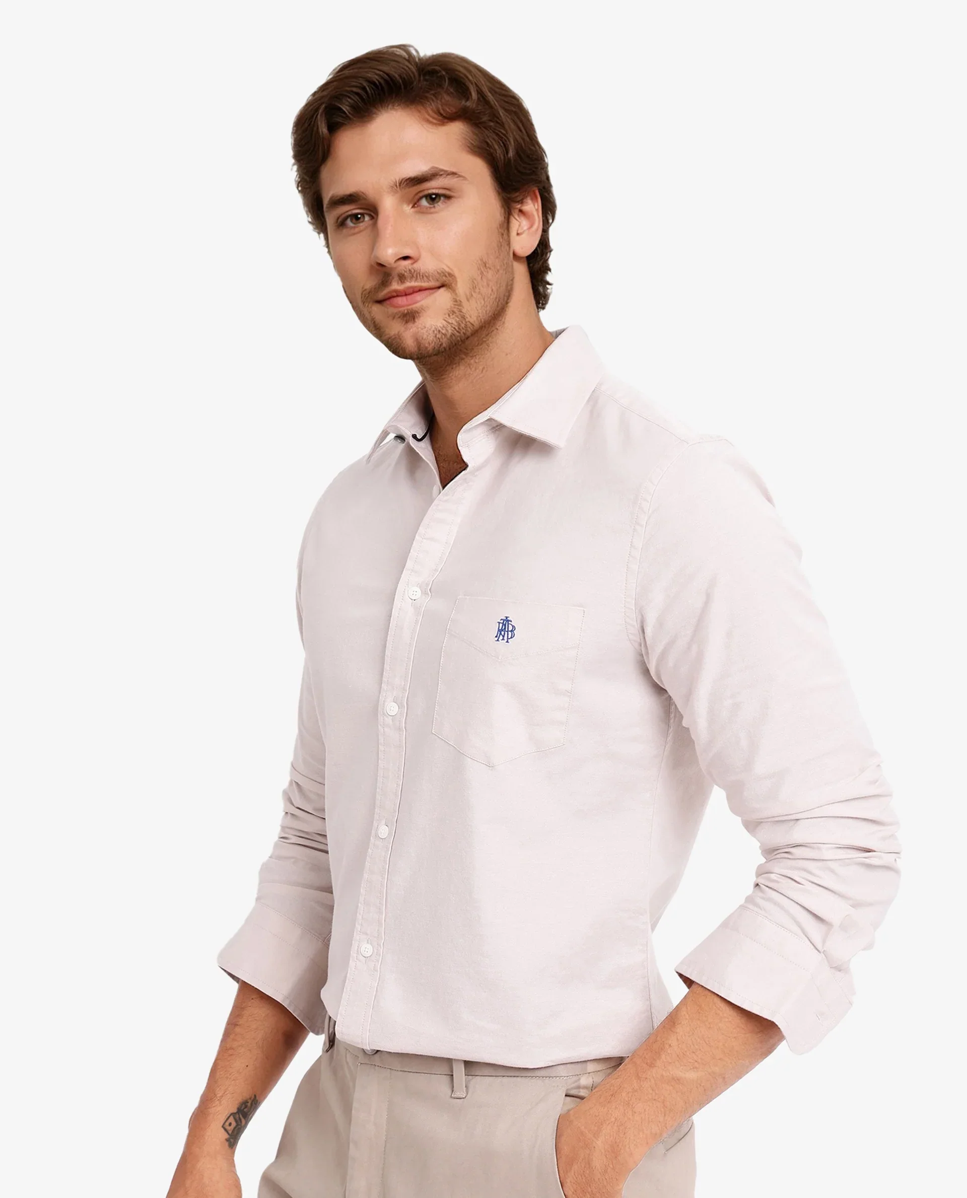 Rare Rabbit Men's Oxo Beige Cotton Blend Embroidered Regular Fit Full Sleeve Collared Shirt - Image 8