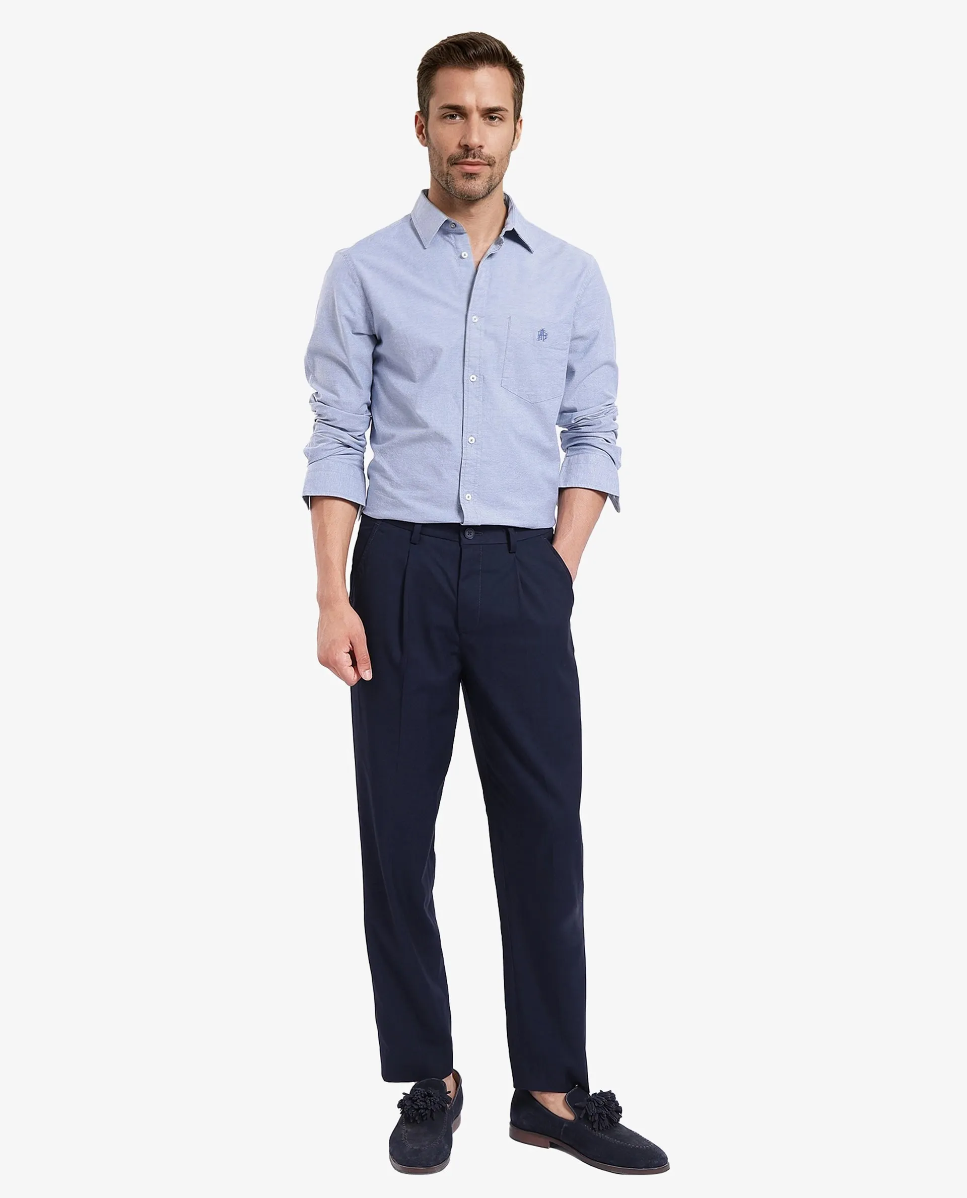 Rare Rabbit Men's Oxo Dusky Blue Cotton Blend Plain Regular Fit Full Sleeve Collared Shirt - Image 2