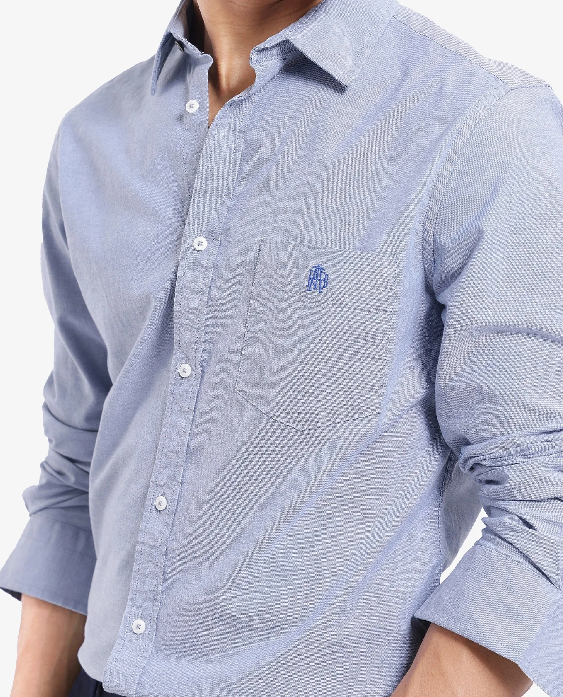 Rare Rabbit Men's Oxo Dusky Blue Cotton Blend Plain Regular Fit Full Sleeve Collared Shirt - Image 3