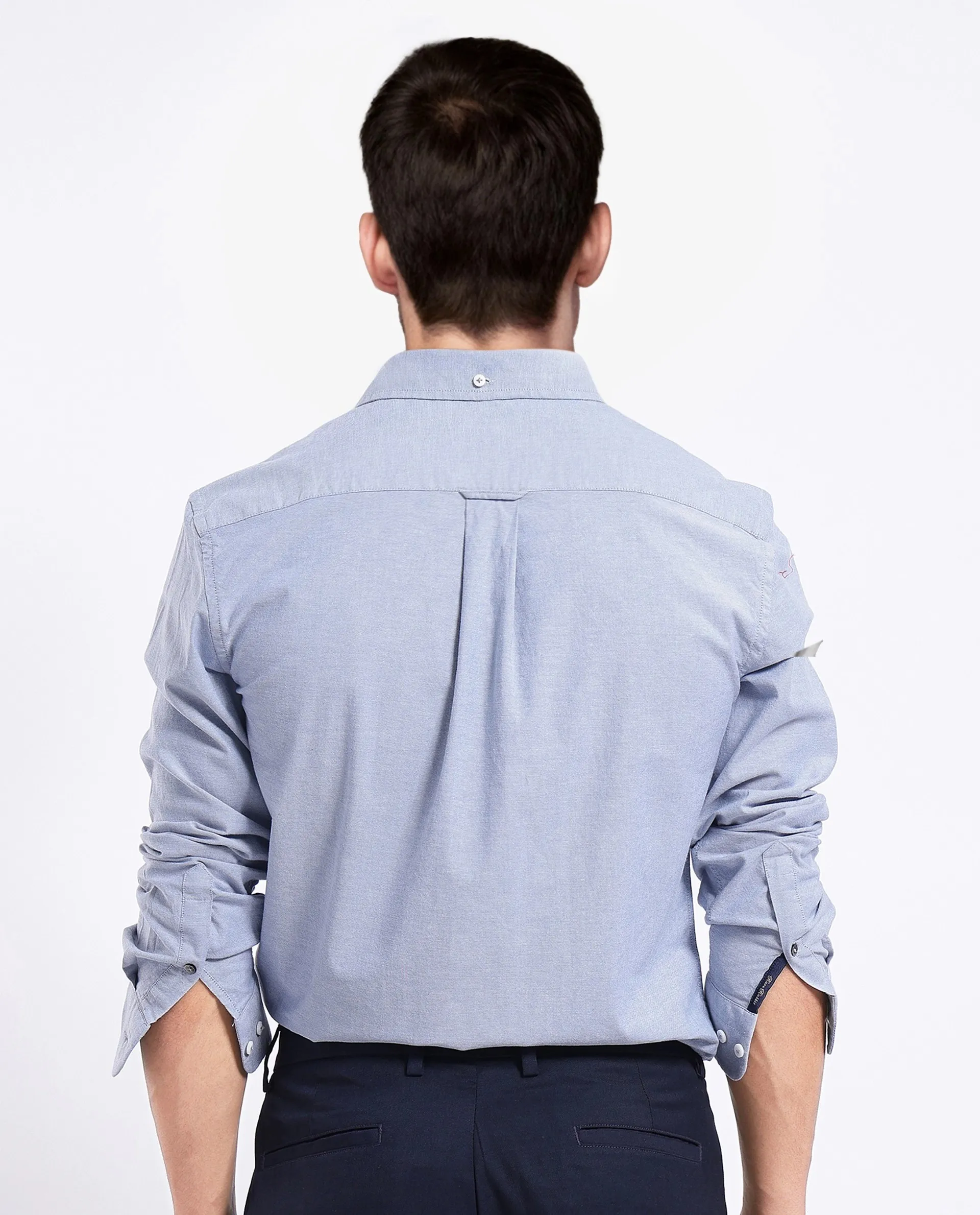 Rare Rabbit Men's Oxo Dusky Blue Cotton Blend Plain Regular Fit Full Sleeve Collared Shirt - Image 4