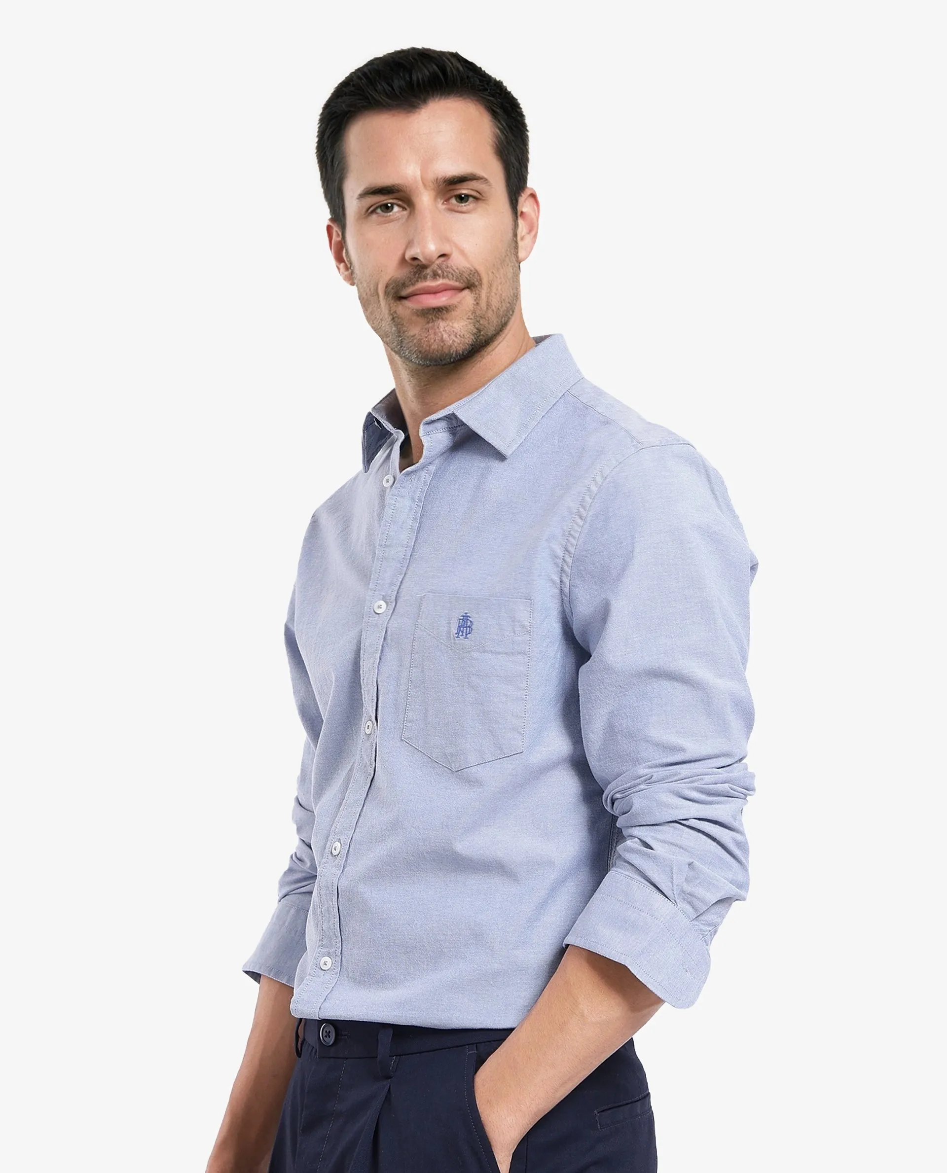 Rare Rabbit Men's Oxo Dusky Blue Cotton Blend Plain Regular Fit Full Sleeve Collared Shirt - Image 5