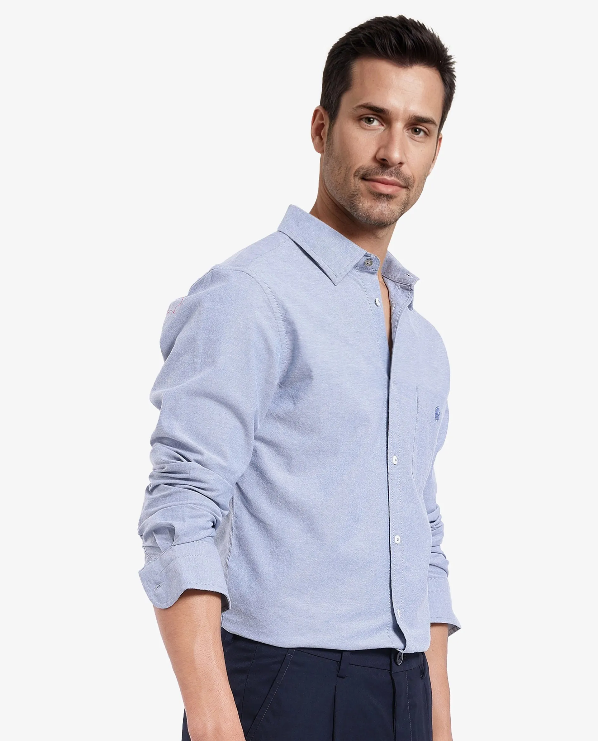 Rare Rabbit Men's Oxo Dusky Blue Cotton Blend Plain Regular Fit Full Sleeve Collared Shirt - Image 6