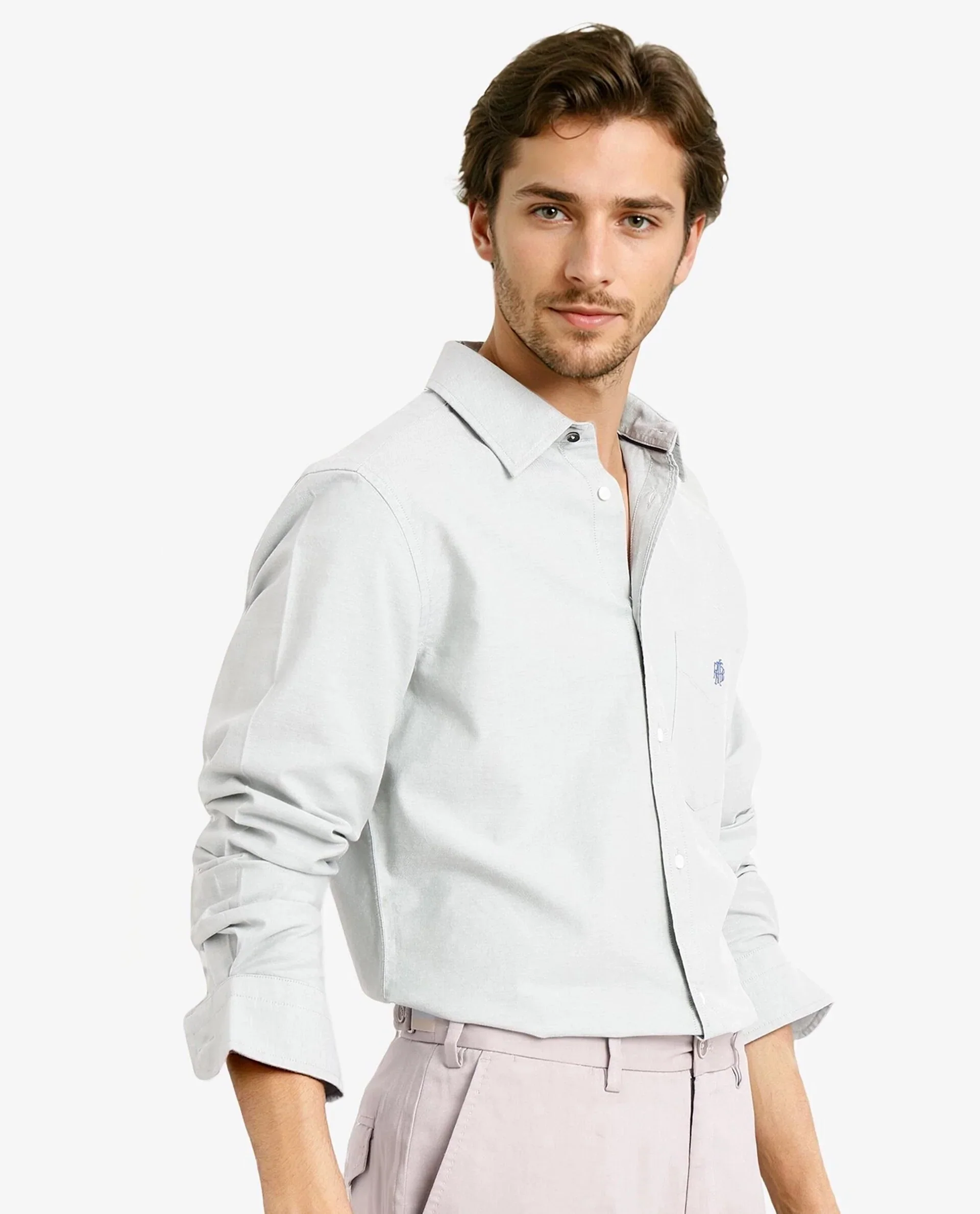 Rare Rabbit Men's Oxo Dusky Green Cotton Blend Plain Regular Fit Full Sleeve Collared Shirt - Image 6
