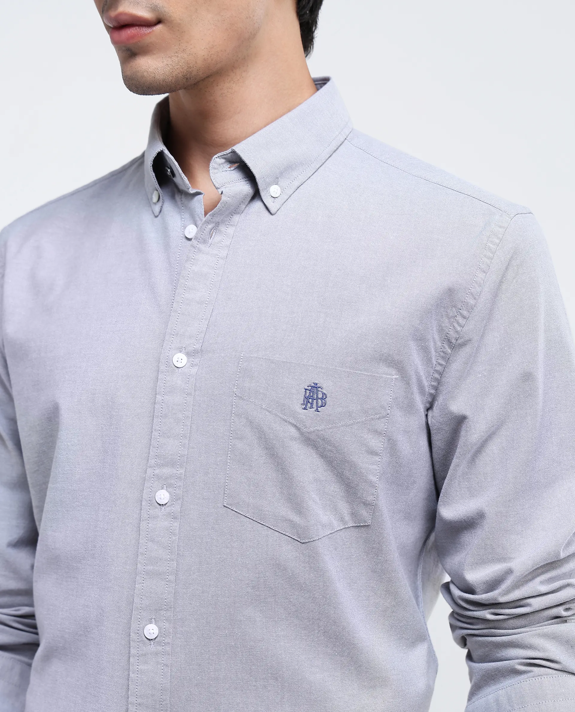Rare Rabbit Men's Oxo Grey Cotton Blend Plain Regular Fit Full Sleeve Collared Shirt - Image 2