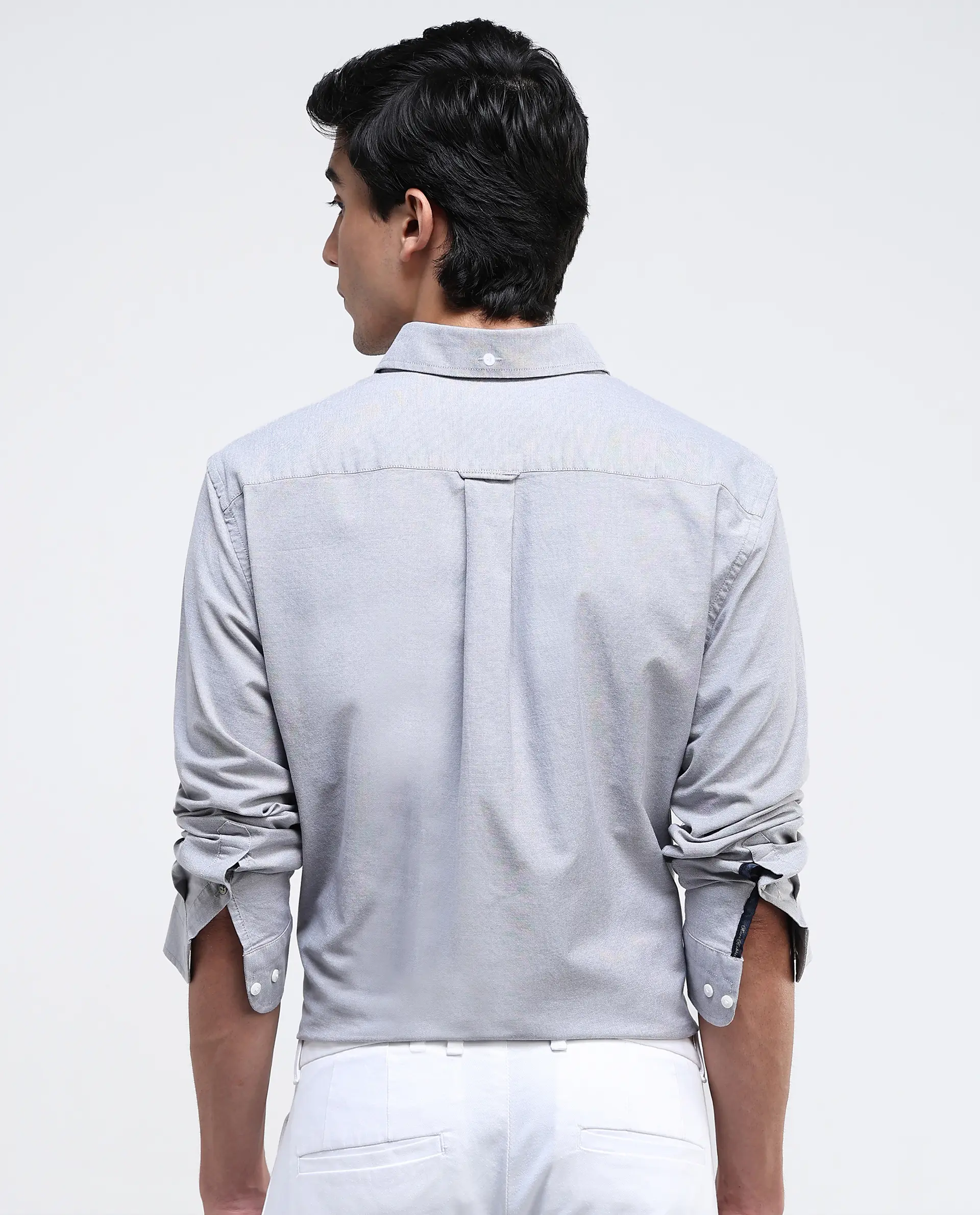 Rare Rabbit Men's Oxo Grey Cotton Blend Plain Regular Fit Full Sleeve Collared Shirt - Image 3