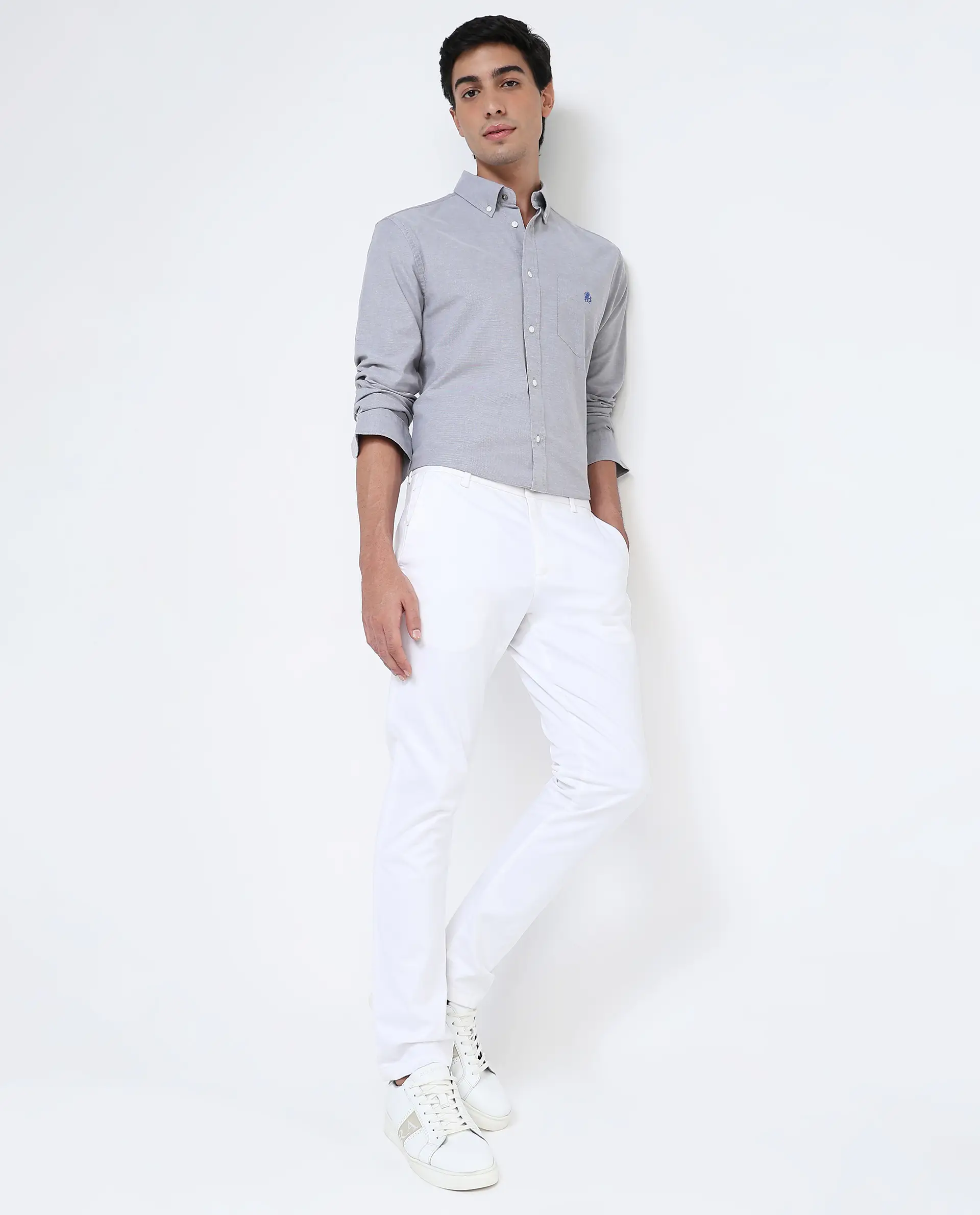 Rare Rabbit Men's Oxo Grey Cotton Blend Plain Regular Fit Full Sleeve Collared Shirt - Image 8