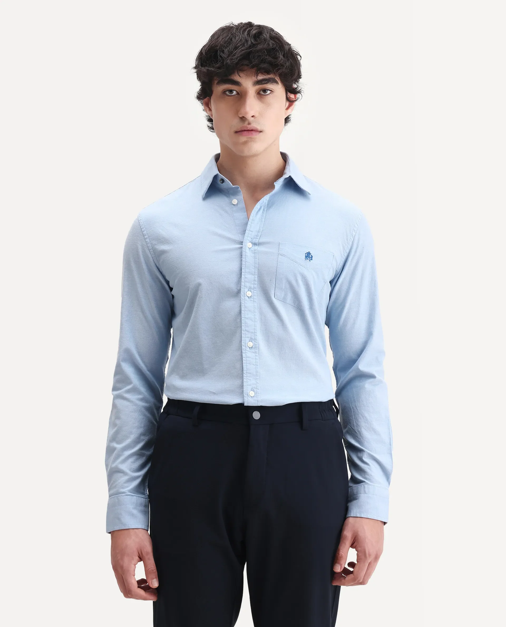 Rare Rabbit Men's Oxo Light Blue Cotton Blend Embroidered Regular Fit Full Sleeve Collared Shirt - Image 4