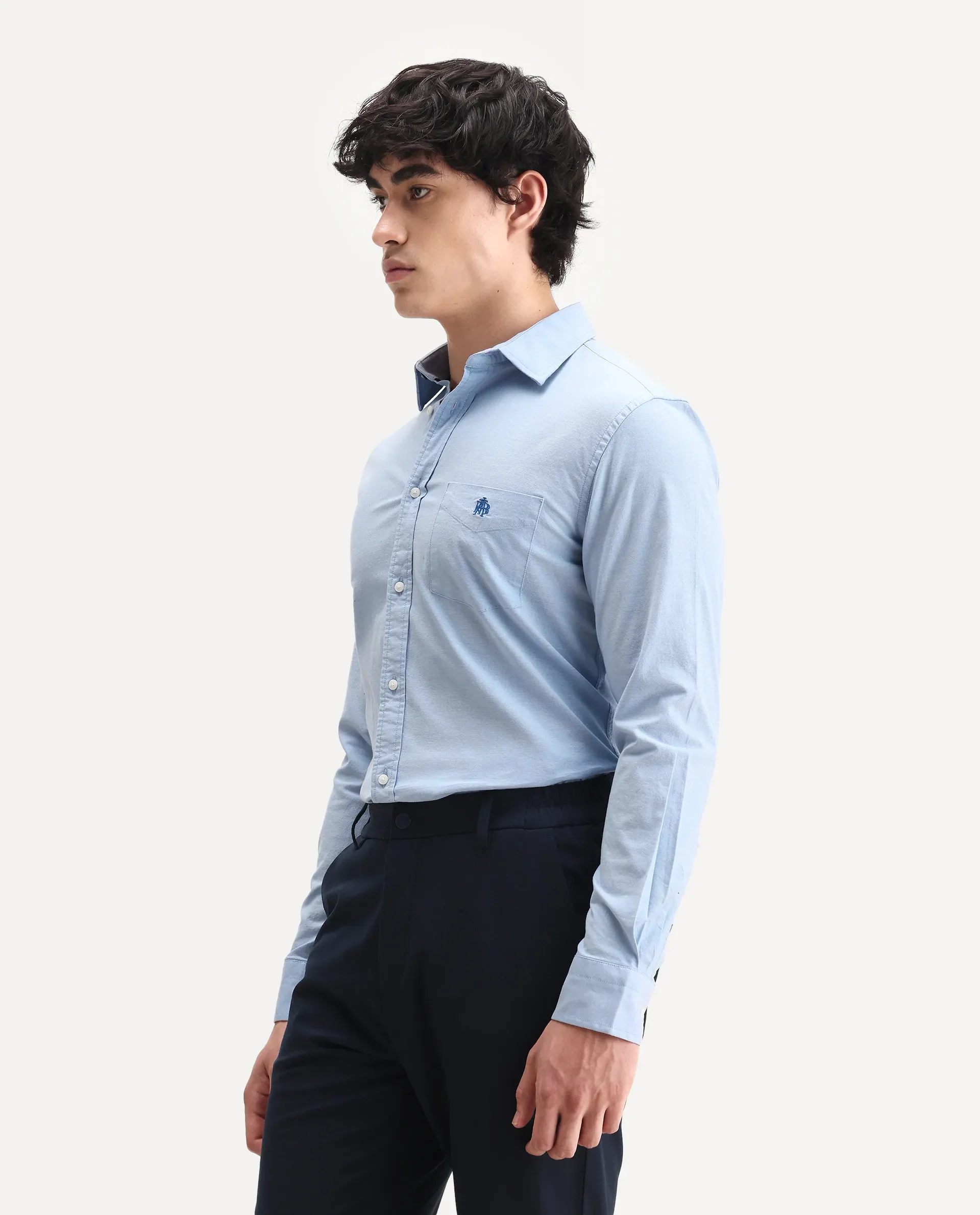 Rare Rabbit Men's Oxo Light Blue Cotton Blend Embroidered Regular Fit Full Sleeve Collared Shirt - Image 5