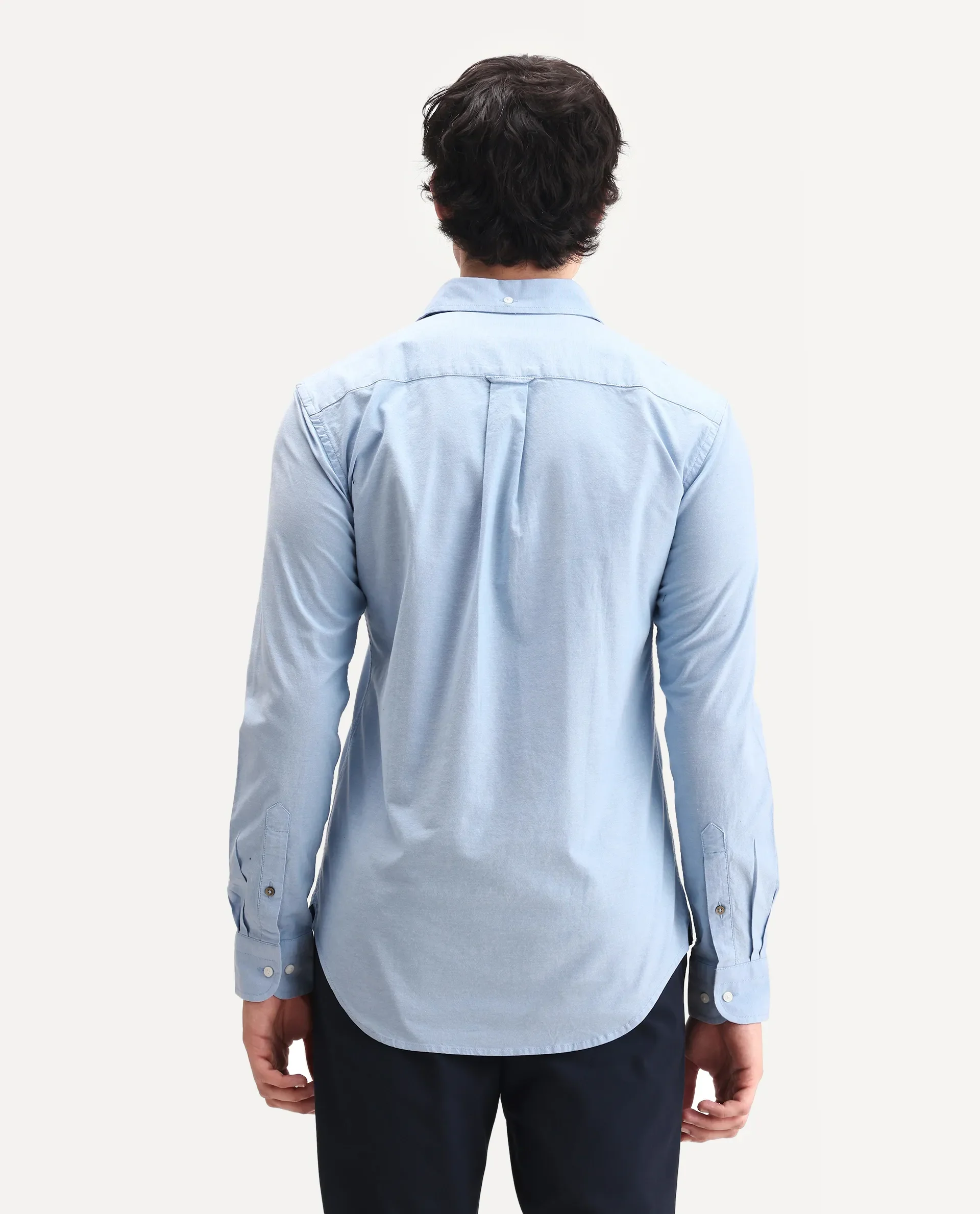 Rare Rabbit Men's Oxo Light Blue Cotton Blend Embroidered Regular Fit Full Sleeve Collared Shirt - Image 7