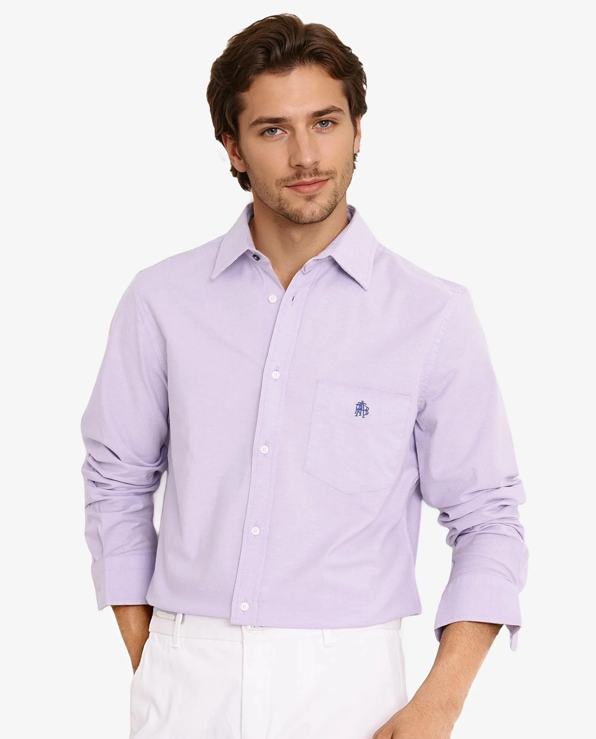 Rare Rabbit Men's Oxo Light Purple Cotton Blend Plain Regular Fit Full Sleeve Collared Shirt