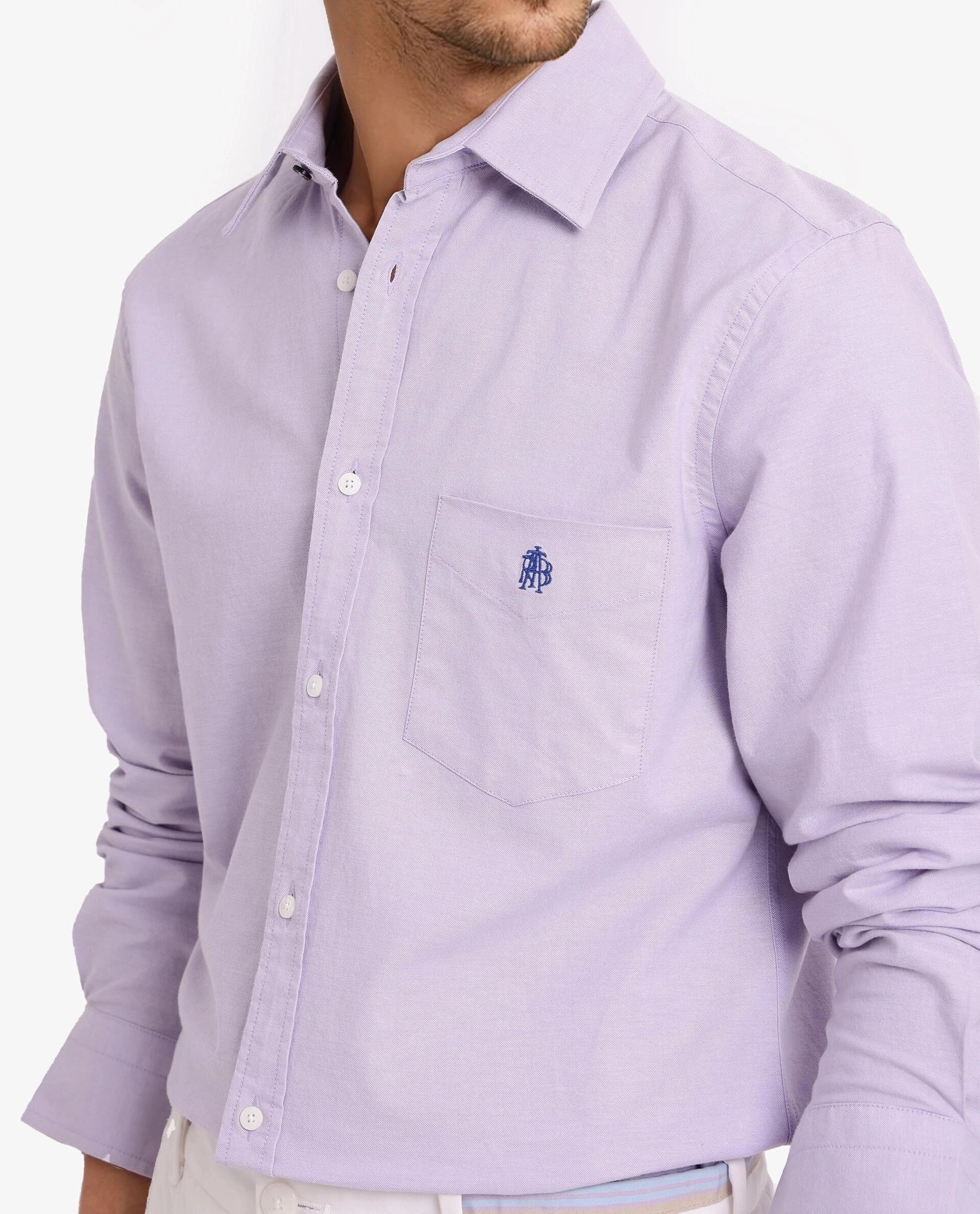 Rare Rabbit Men's Oxo Light Purple Cotton Blend Plain Regular Fit Full Sleeve Collared Shirt - Image 3