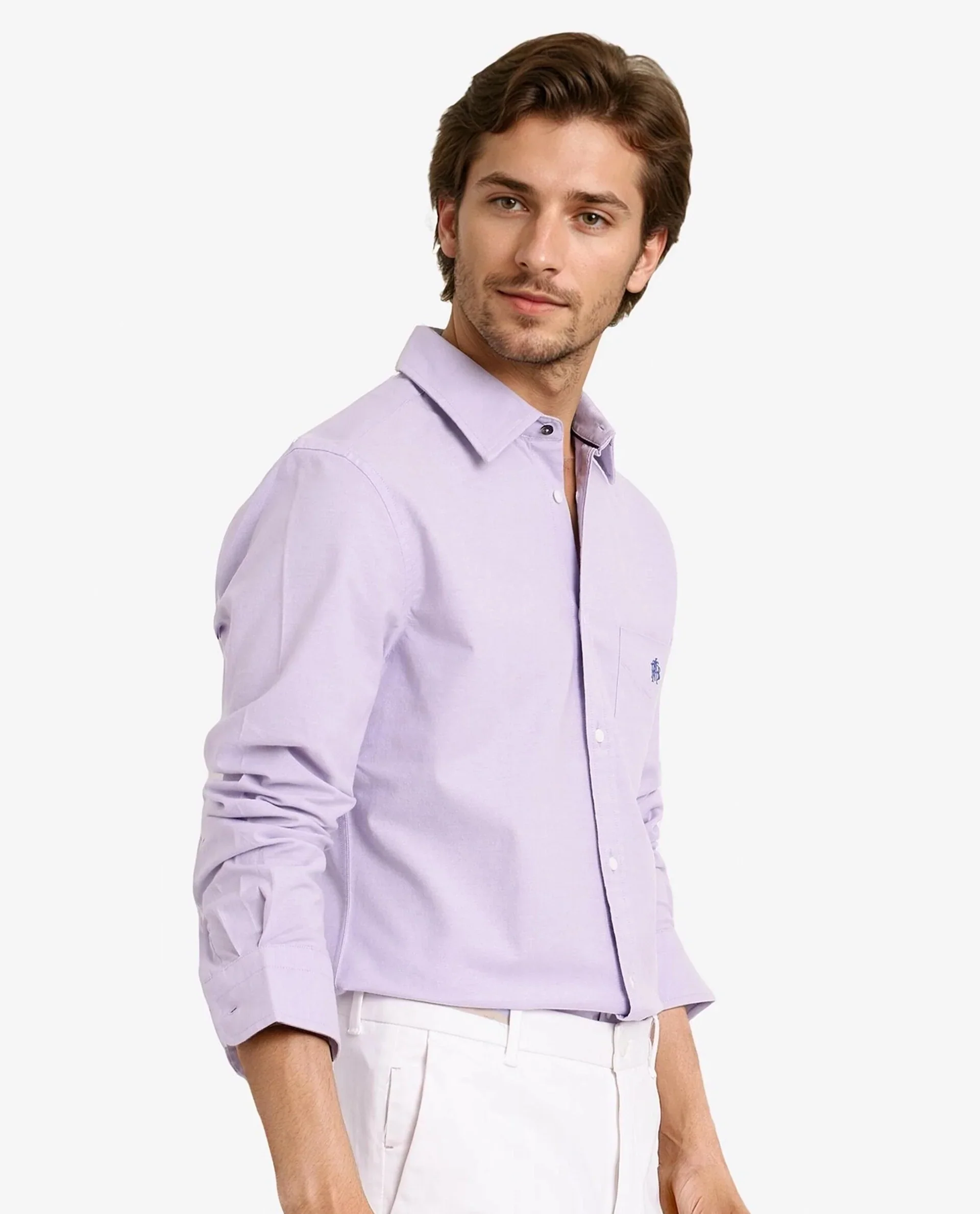 Rare Rabbit Men's Oxo Light Purple Cotton Blend Plain Regular Fit Full Sleeve Collared Shirt - Image 5