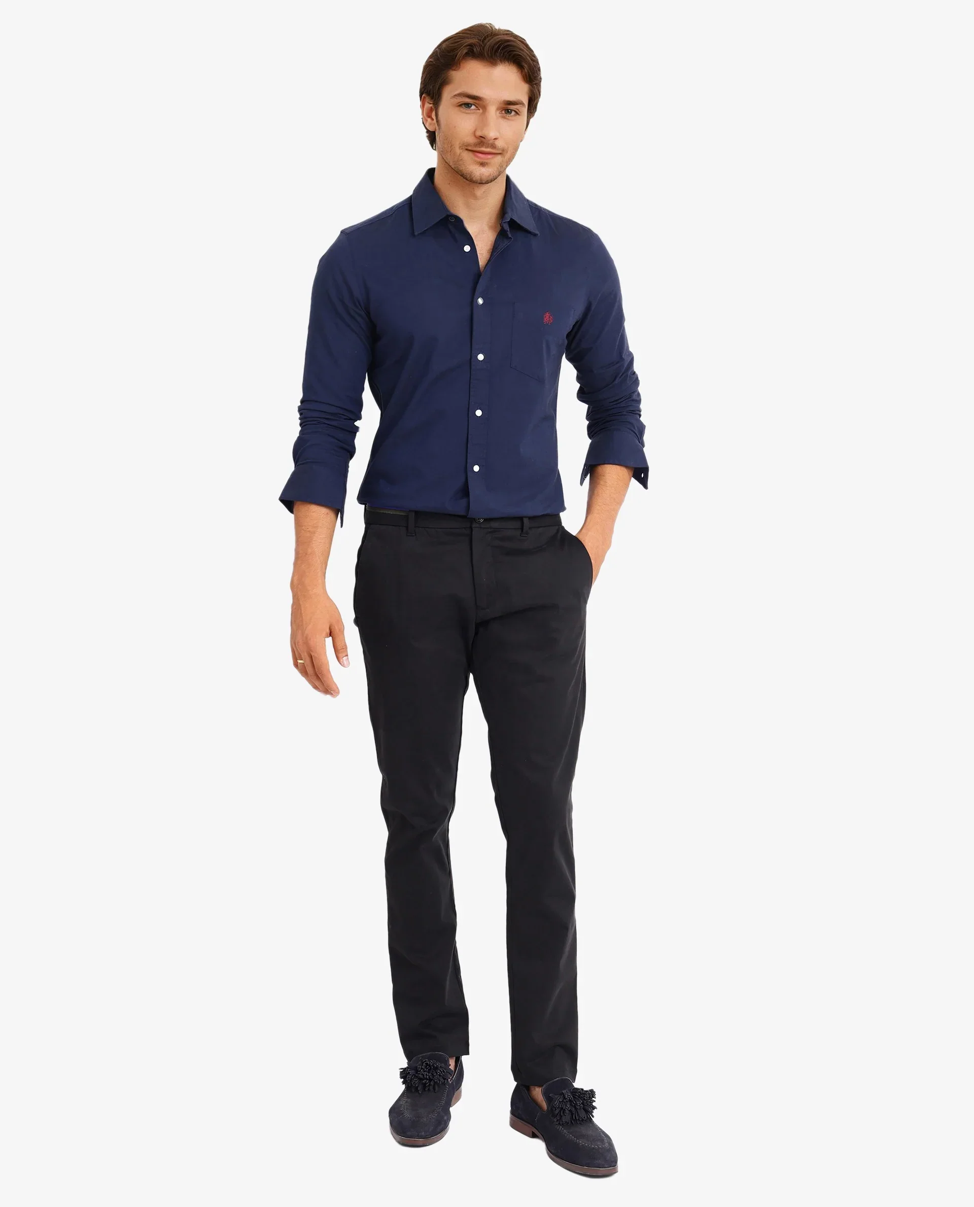 Rare Rabbit Men's Oxo Navy Cotton Blend Plain Regular Fit Full Sleeve Collared Shirt - Image 2
