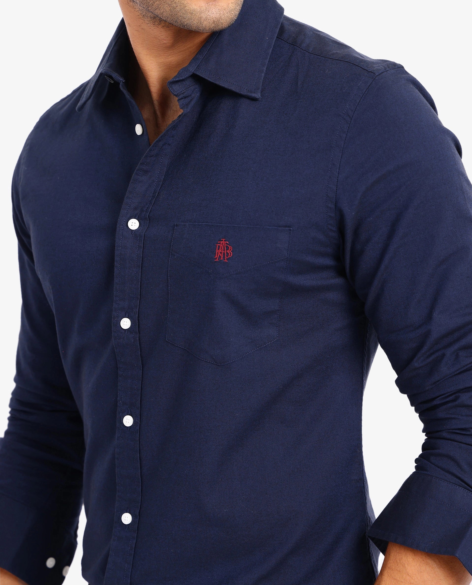 Rare Rabbit Men's Oxo Navy Cotton Blend Plain Regular Fit Full Sleeve Collared Shirt - Image 3