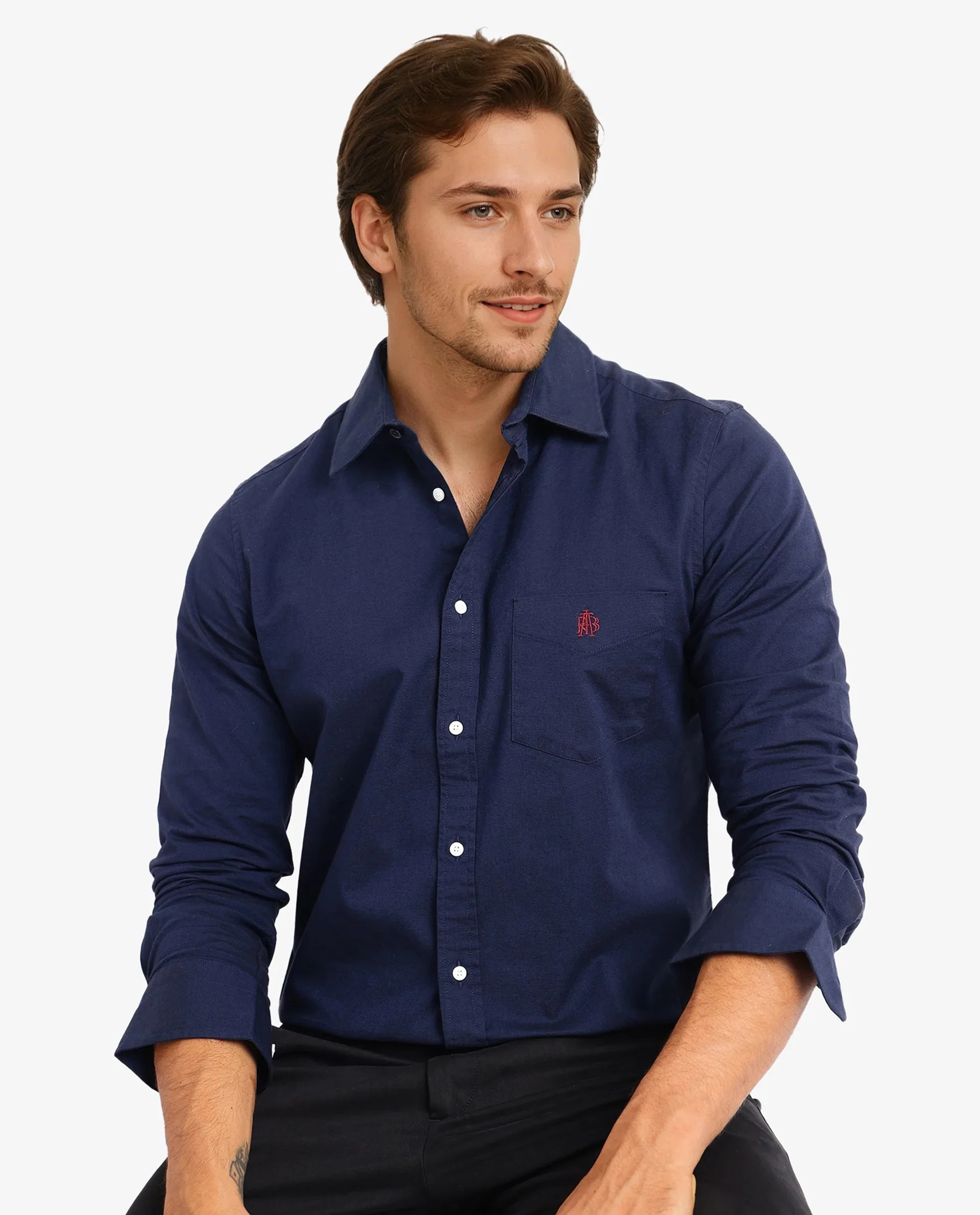 Rare Rabbit Men's Oxo Navy Cotton Blend Plain Regular Fit Full Sleeve Collared Shirt - Image 5