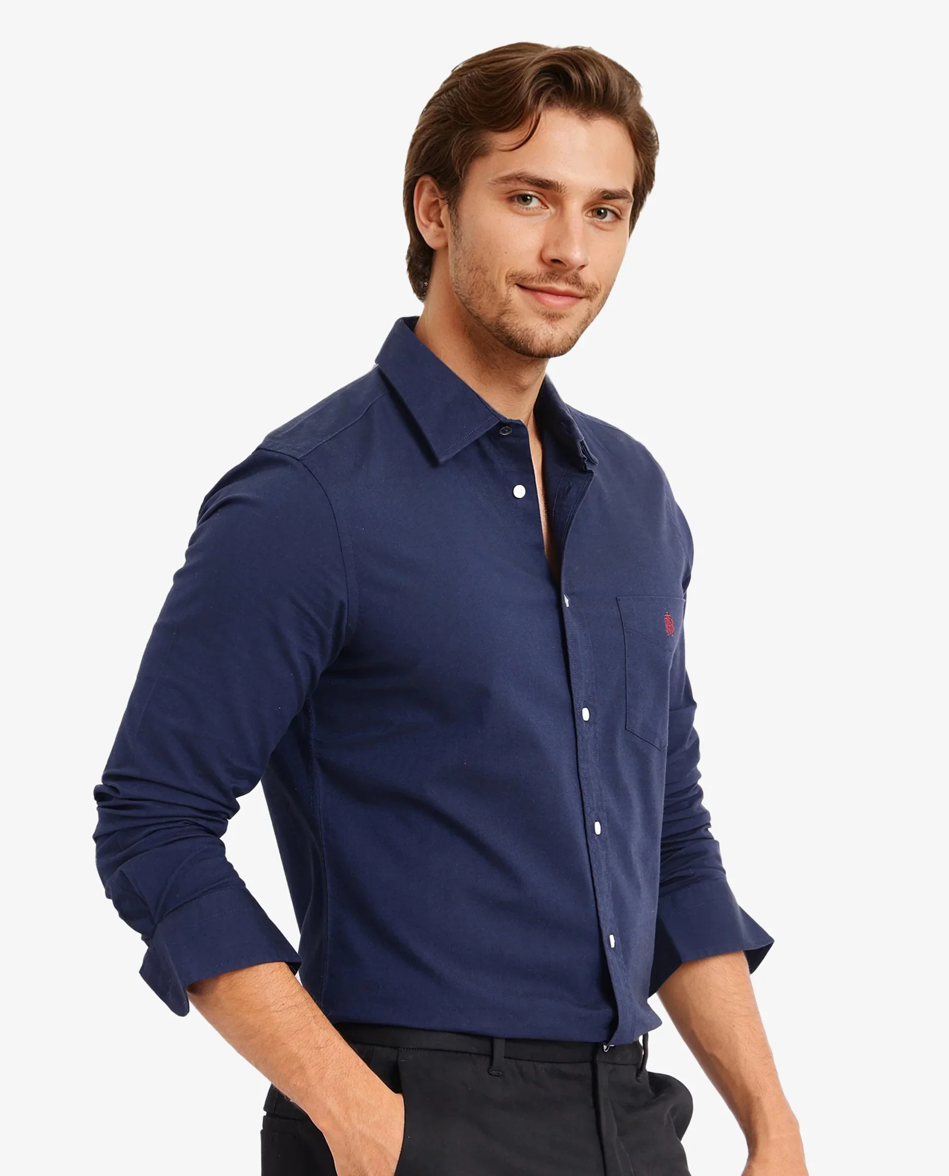 Rare Rabbit Men's Oxo Navy Cotton Blend Plain Regular Fit Full Sleeve Collared Shirt - Image 6