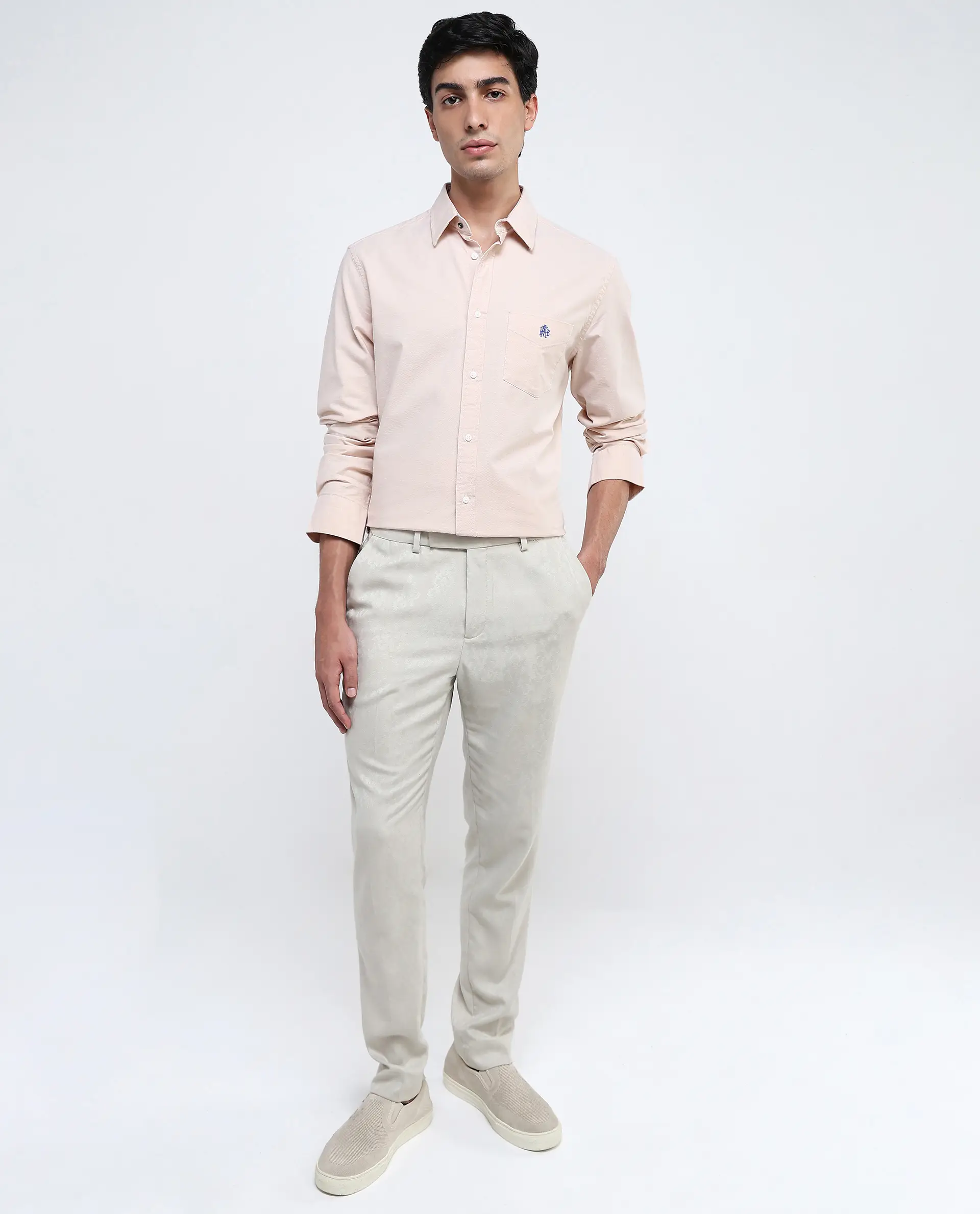 Rare Rabbit Men's Oxo Pastel Mustard Cotton Blend Plain Regular Fit Full Sleeve Collared Shirt - Image 2