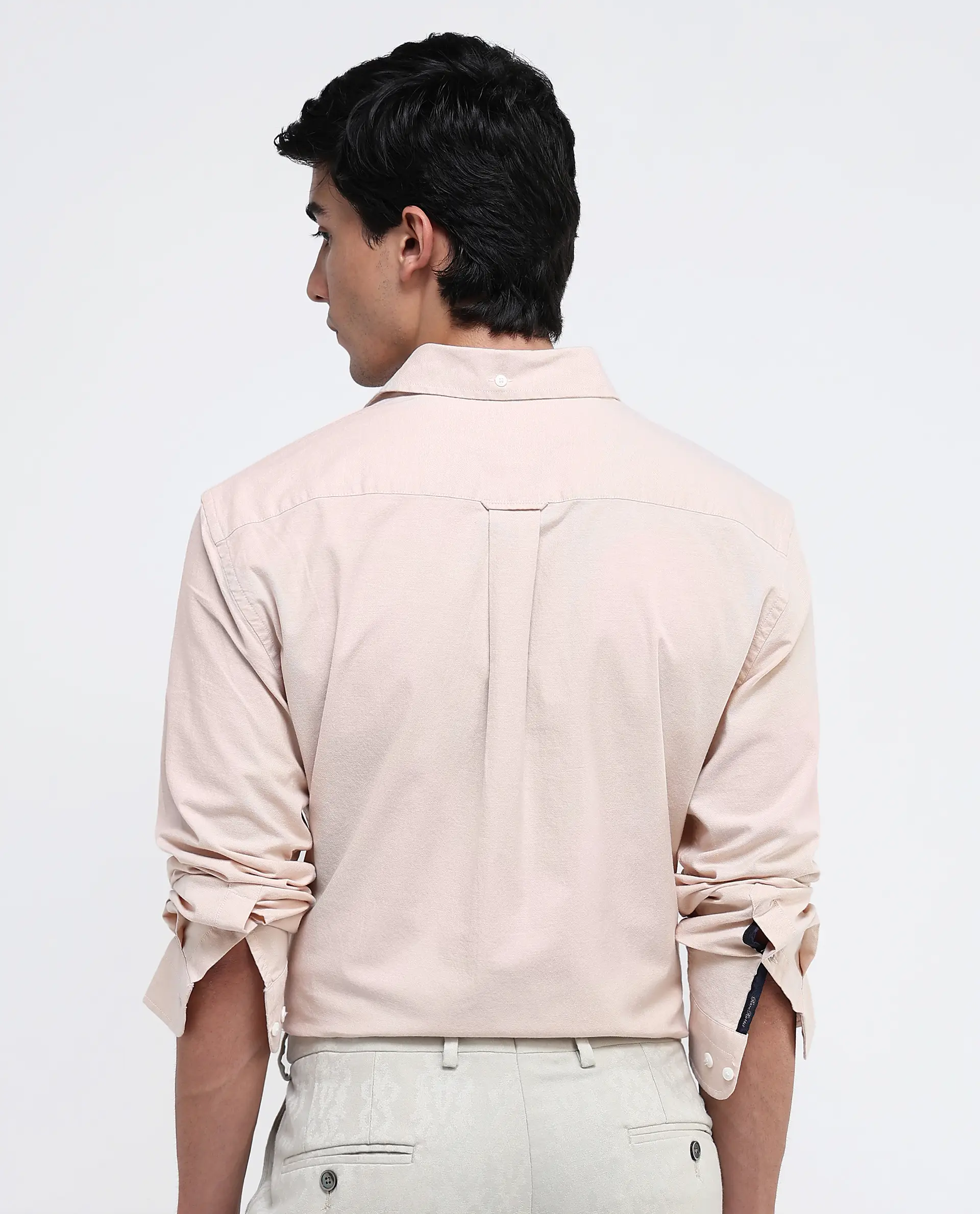 Rare Rabbit Men's Oxo Pastel Mustard Cotton Blend Plain Regular Fit Full Sleeve Collared Shirt - Image 4