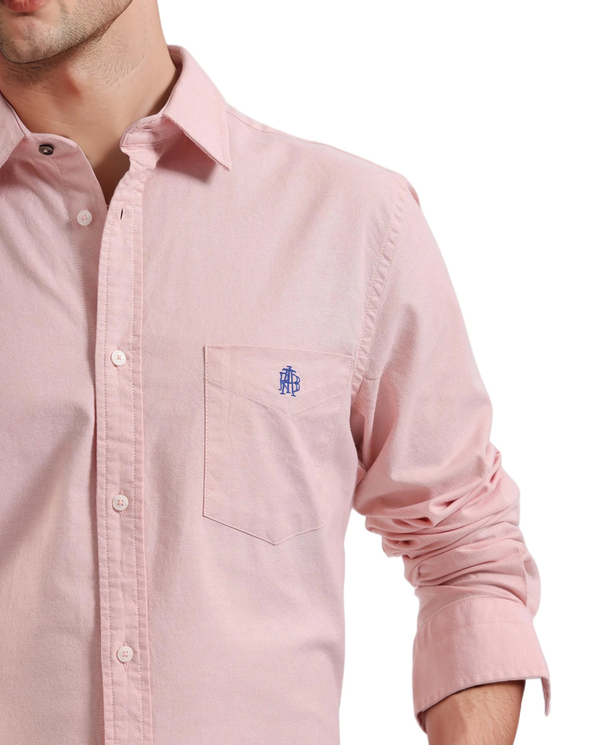 Rare Rabbit Men's Oxo Pastel Peach Cotton Blend Plain Regular Fit Full Sleeve Collared Shirt - Image 3