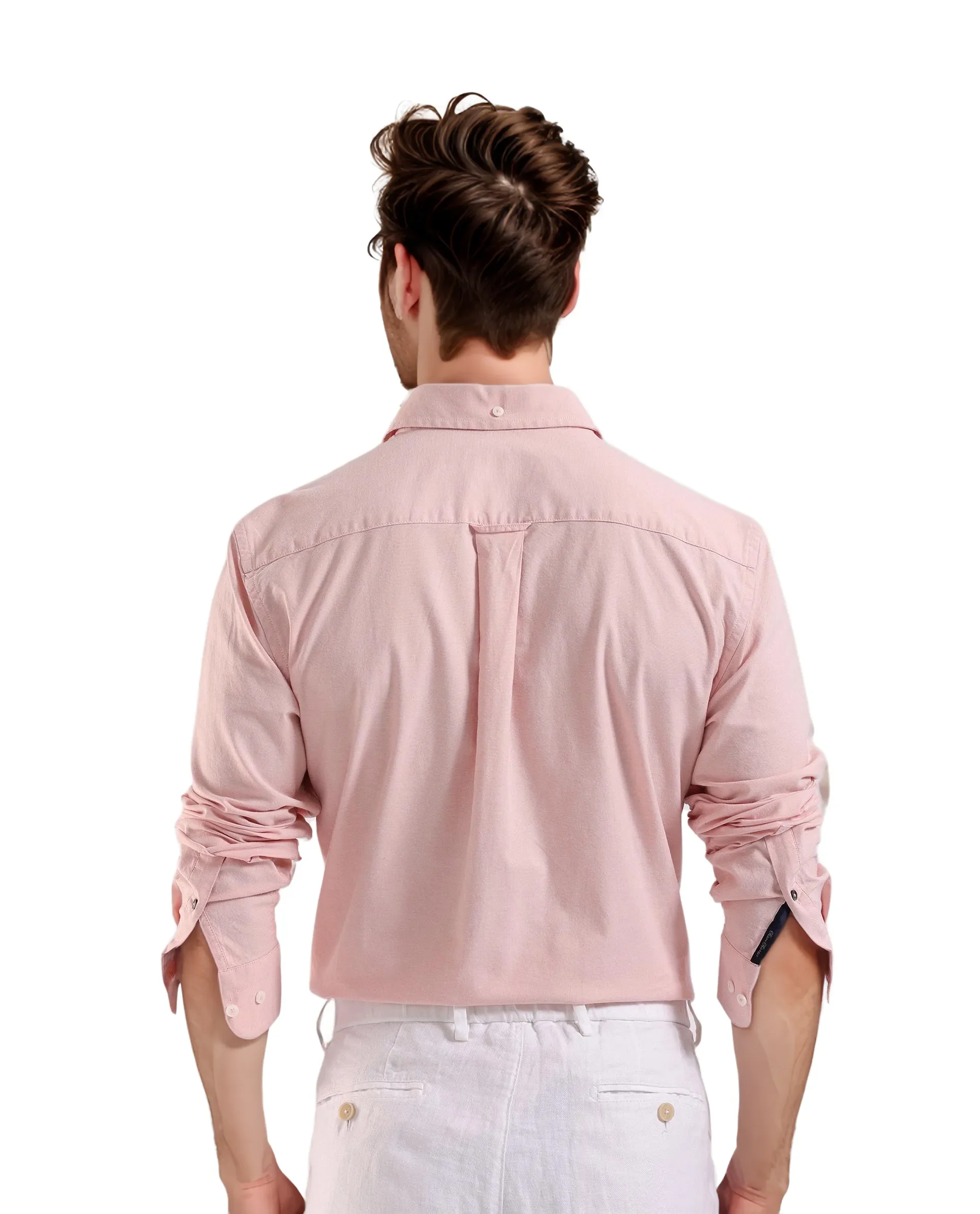 Rare Rabbit Men's Oxo Pastel Peach Cotton Blend Plain Regular Fit Full Sleeve Collared Shirt - Image 4