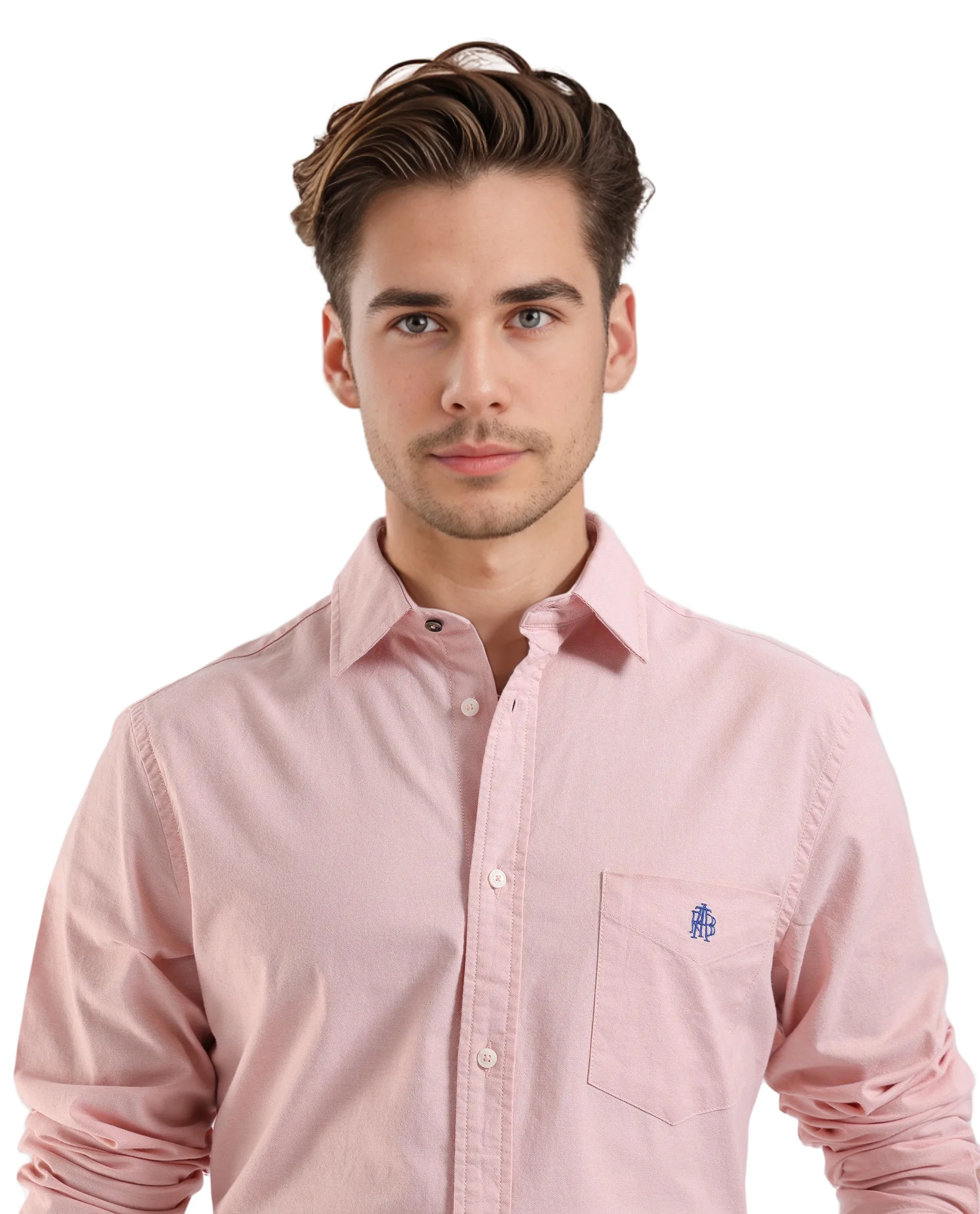 Rare Rabbit Men's Oxo Pastel Peach Cotton Blend Plain Regular Fit Full Sleeve Collared Shirt - Image 5