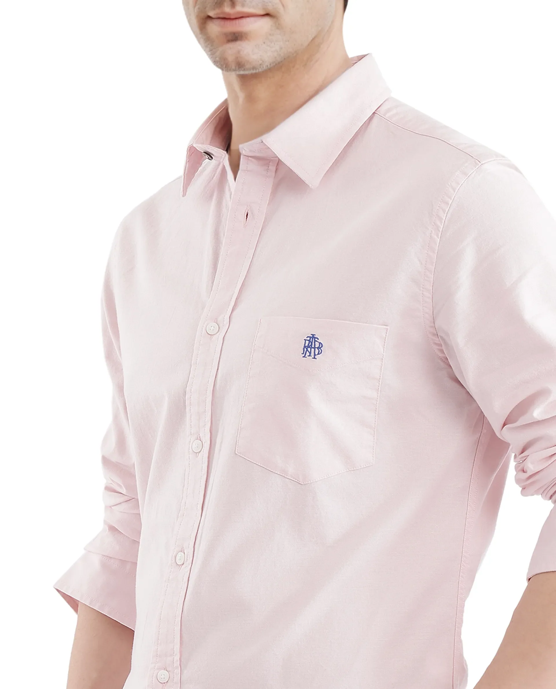 Rare Rabbit Men's Oxo Pastel Pink Cotton Blend Plain Regular Fit Full Sleeve Collared Shirt - Image 3