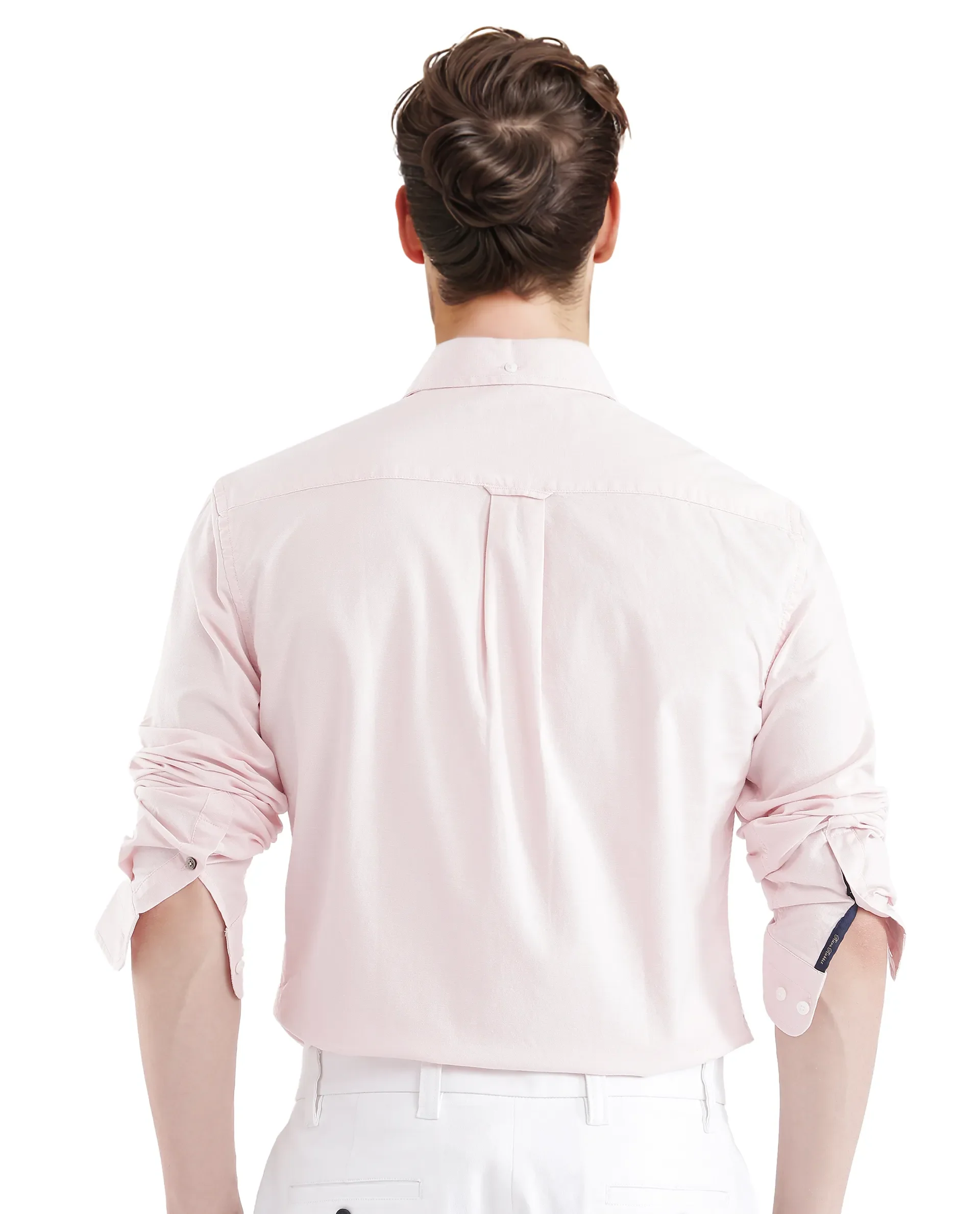 Rare Rabbit Men's Oxo Pastel Pink Cotton Blend Plain Regular Fit Full Sleeve Collared Shirt - Image 4