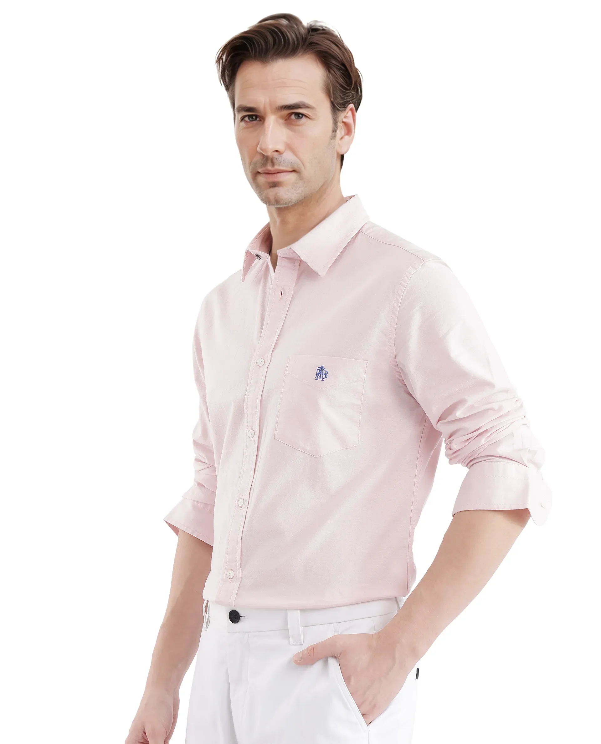 Rare Rabbit Men's Oxo Pastel Pink Cotton Blend Plain Regular Fit Full Sleeve Collared Shirt - Image 5