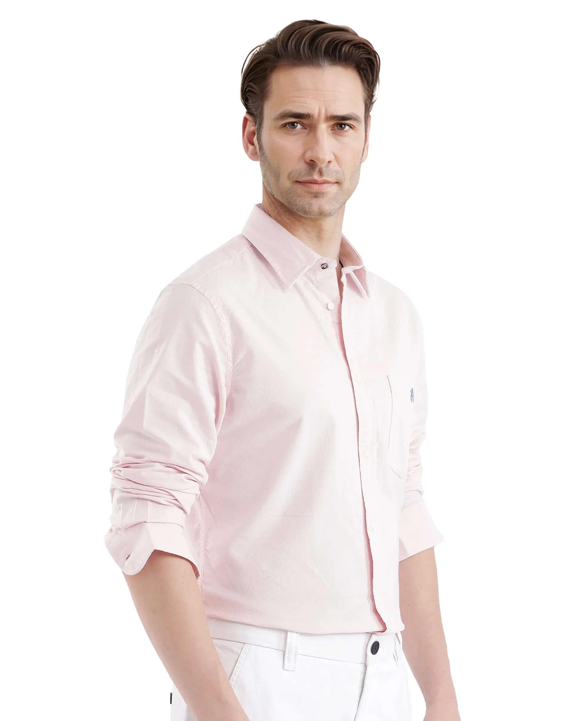Rare Rabbit Men's Oxo Pastel Pink Cotton Blend Plain Regular Fit Full Sleeve Collared Shirt - Image 6