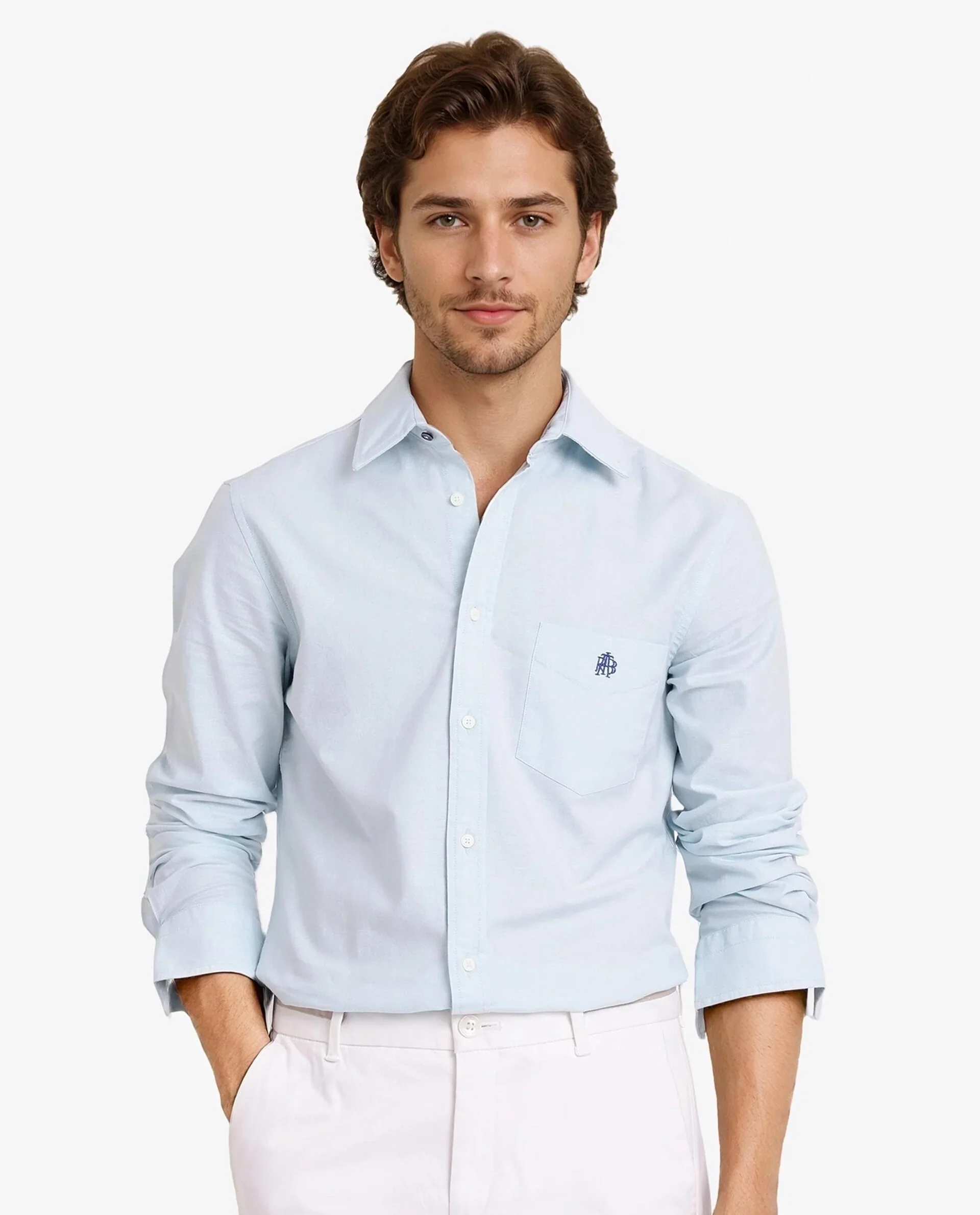 Rare Rabbit Men's Oxo Pastel Turq Cotton Blend Plain Regular Fit Full Sleeve Collared Shirt