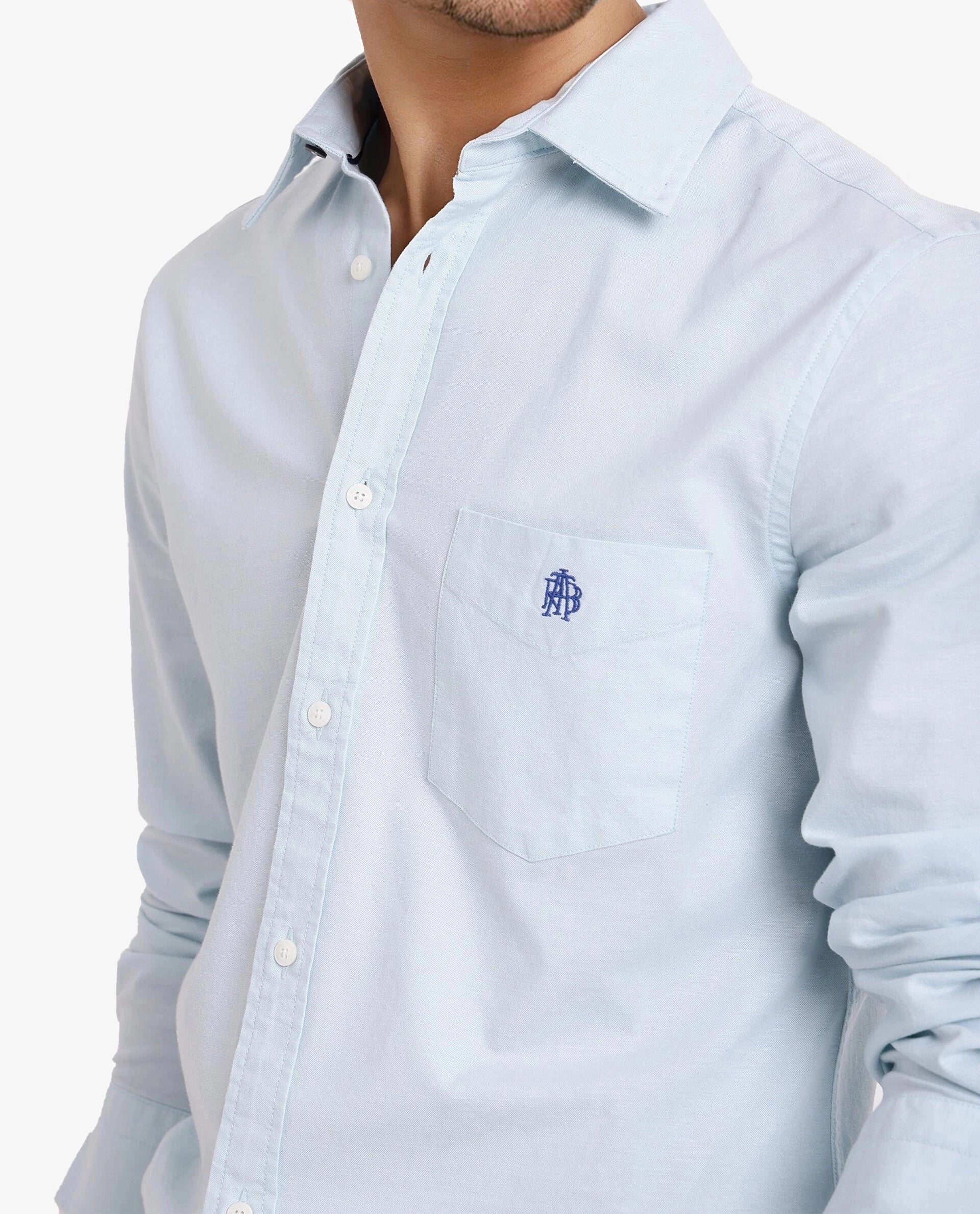Rare Rabbit Men's Oxo Pastel Turq Cotton Blend Plain Regular Fit Full Sleeve Collared Shirt - Image 3