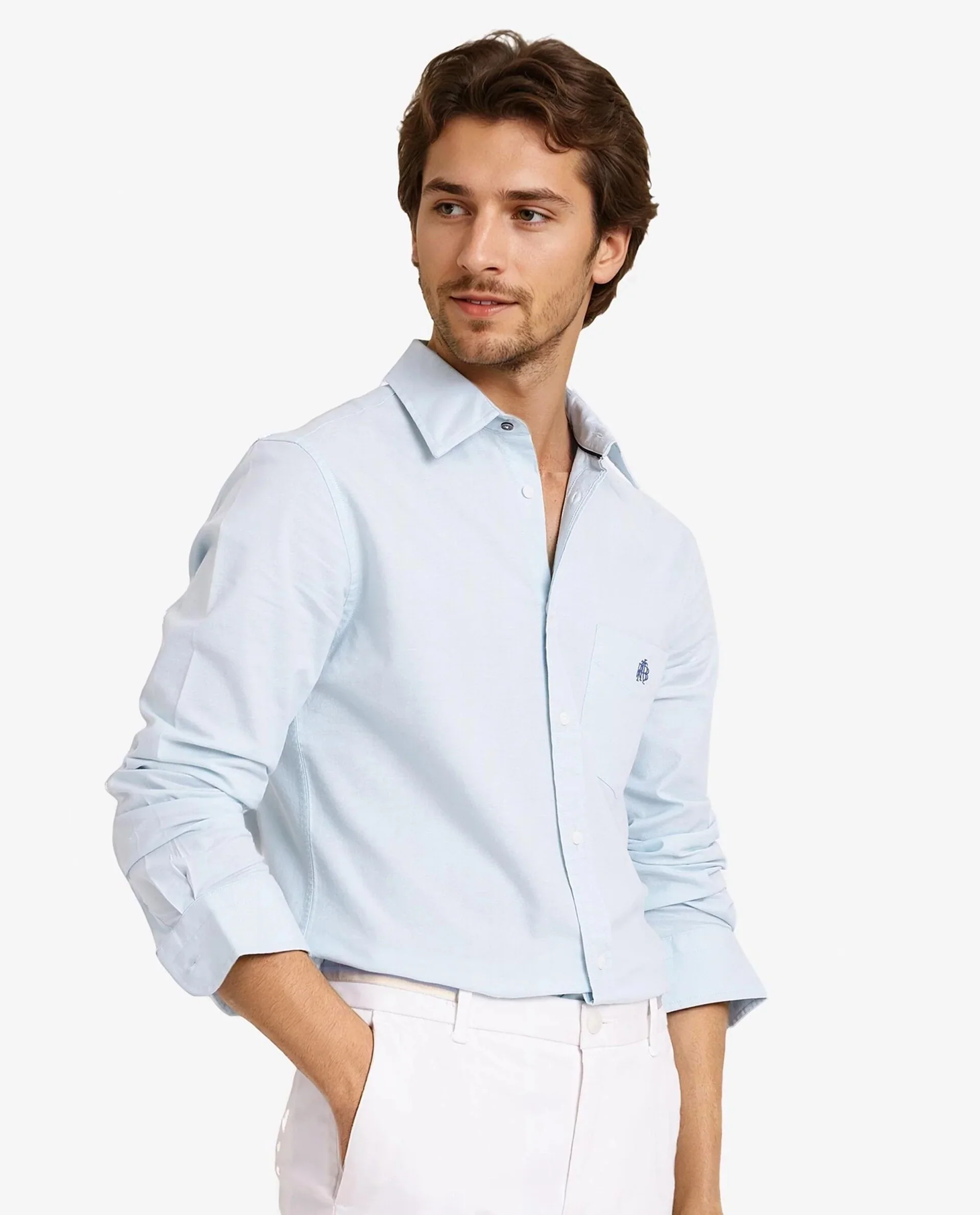 Rare Rabbit Men's Oxo Pastel Turq Cotton Blend Plain Regular Fit Full Sleeve Collared Shirt - Image 6