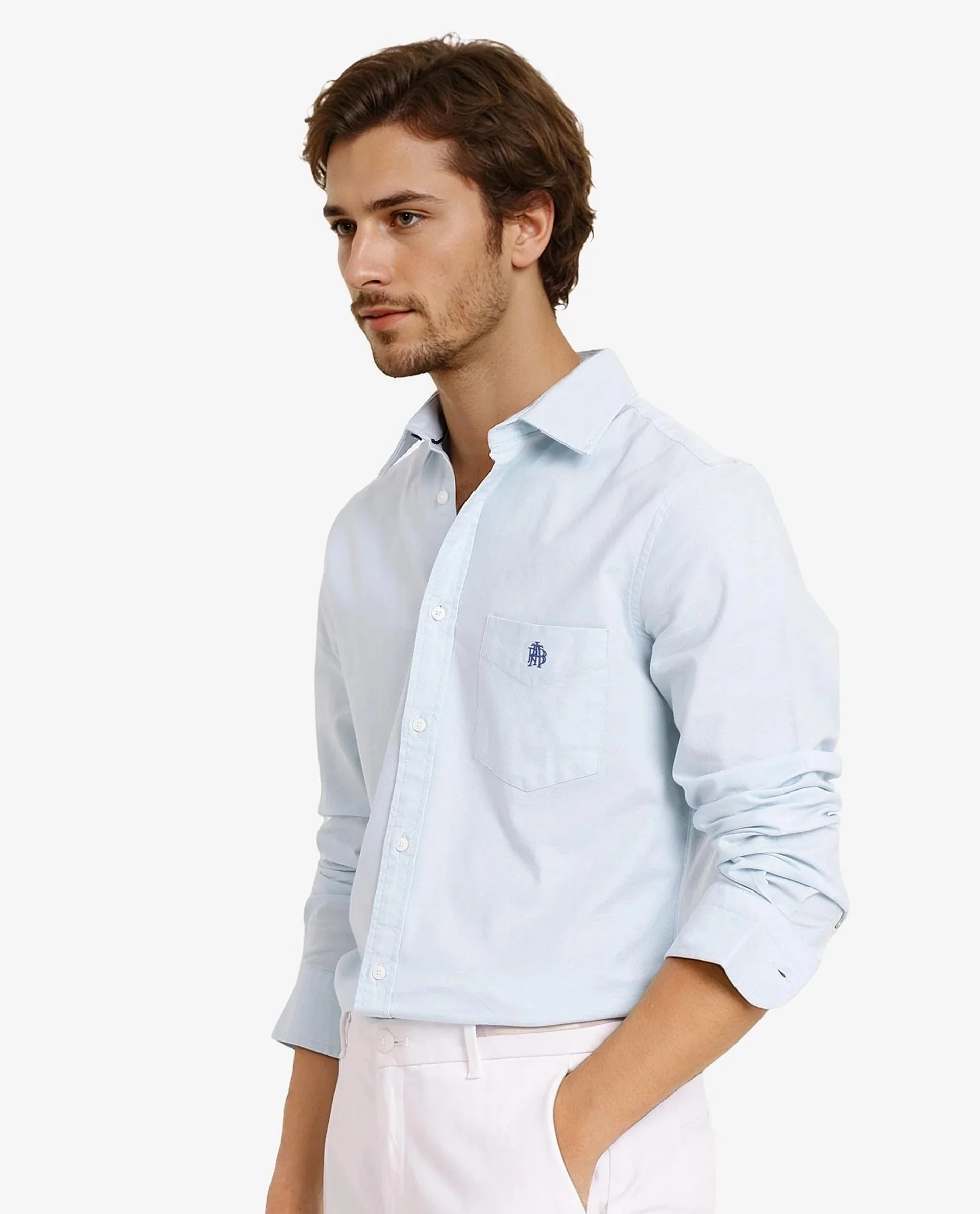 Rare Rabbit Men's Oxo Pastel Turq Cotton Blend Plain Regular Fit Full Sleeve Collared Shirt - Image 9