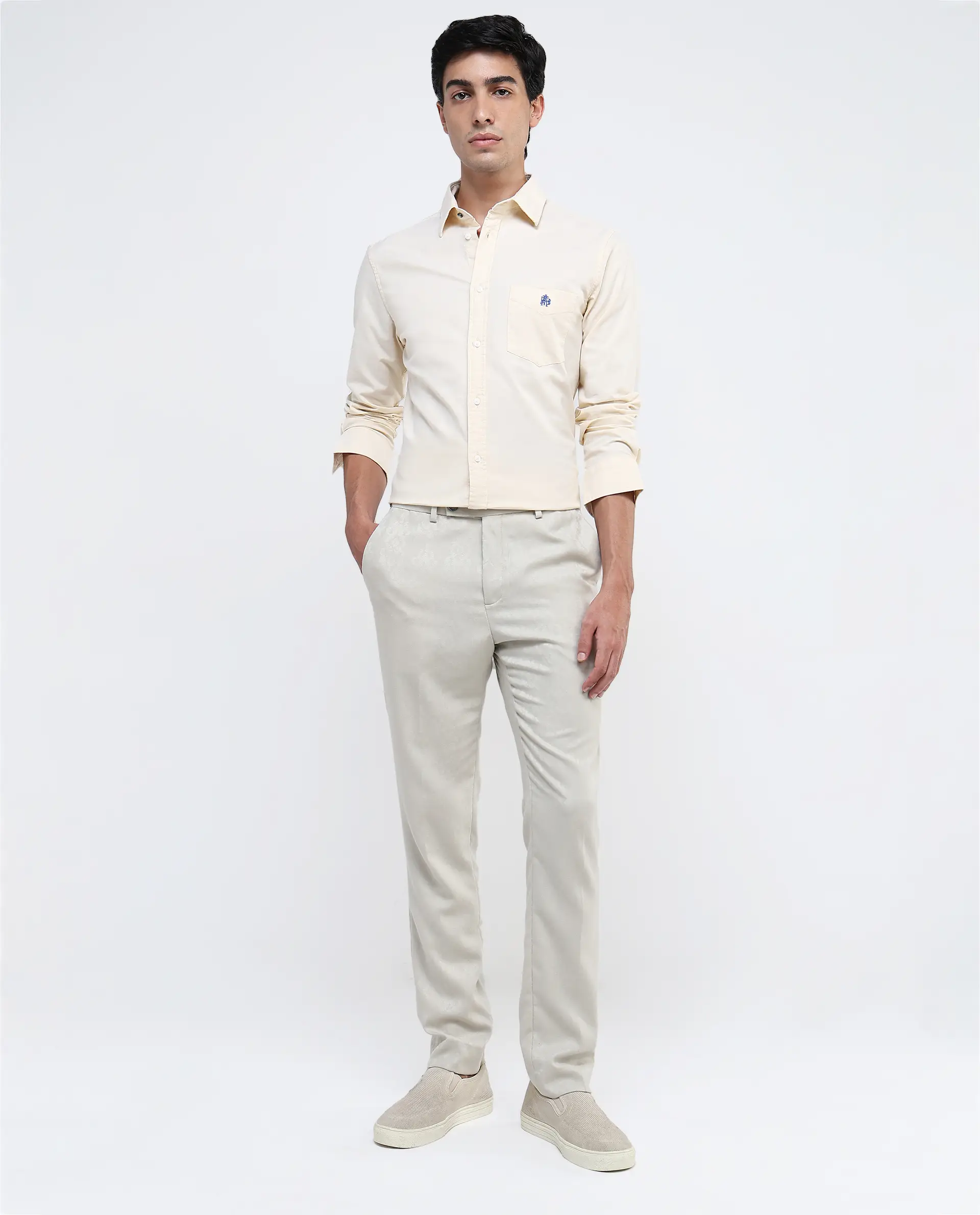 Rare Rabbit Men's Oxo Pastel Yellow Cotton Blend Plain Regular Fit Full Sleeve Collared Shirt - Image 2