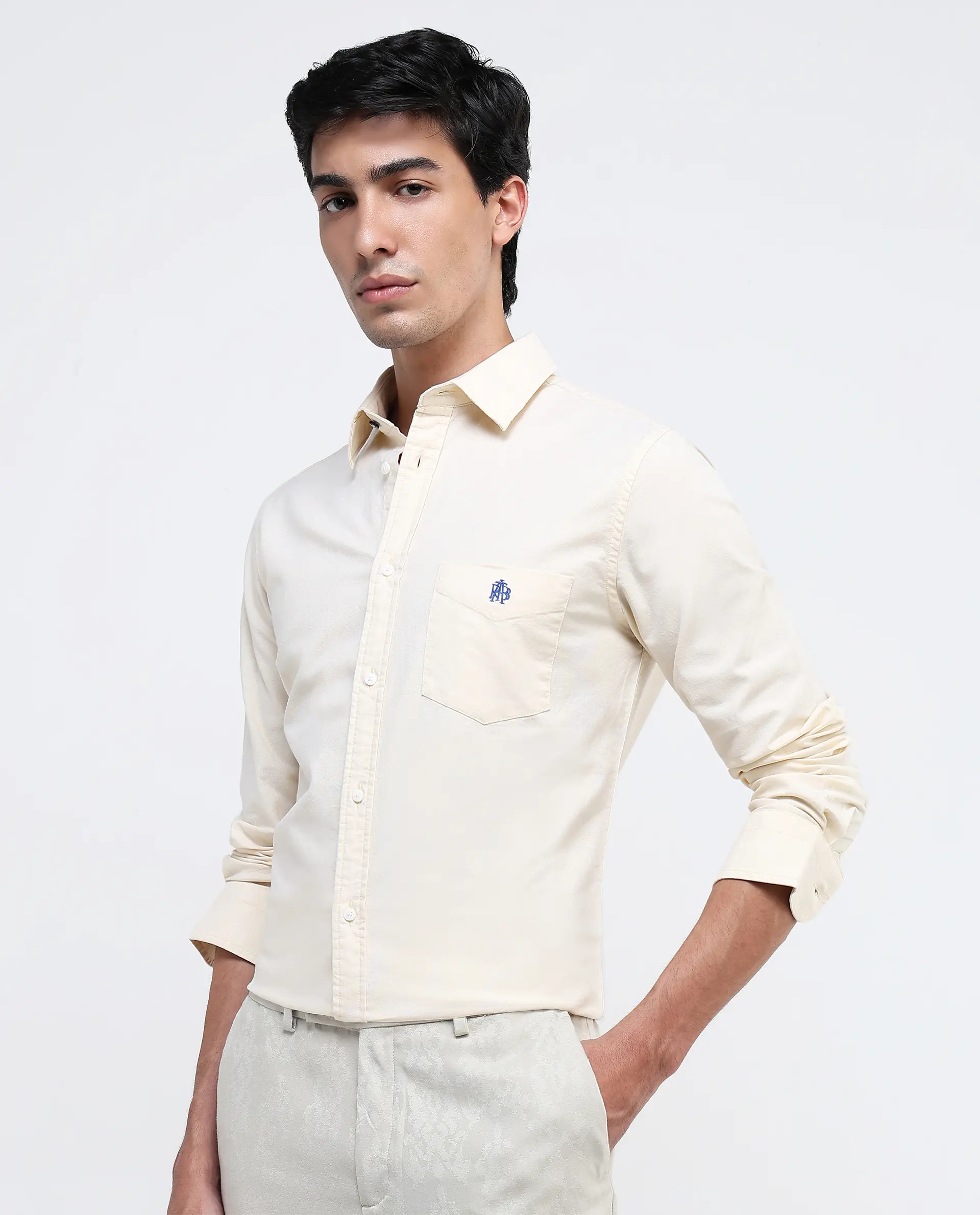 Rare Rabbit Men's Oxo Pastel Yellow Cotton Blend Plain Regular Fit Full Sleeve Collared Shirt - Image 6