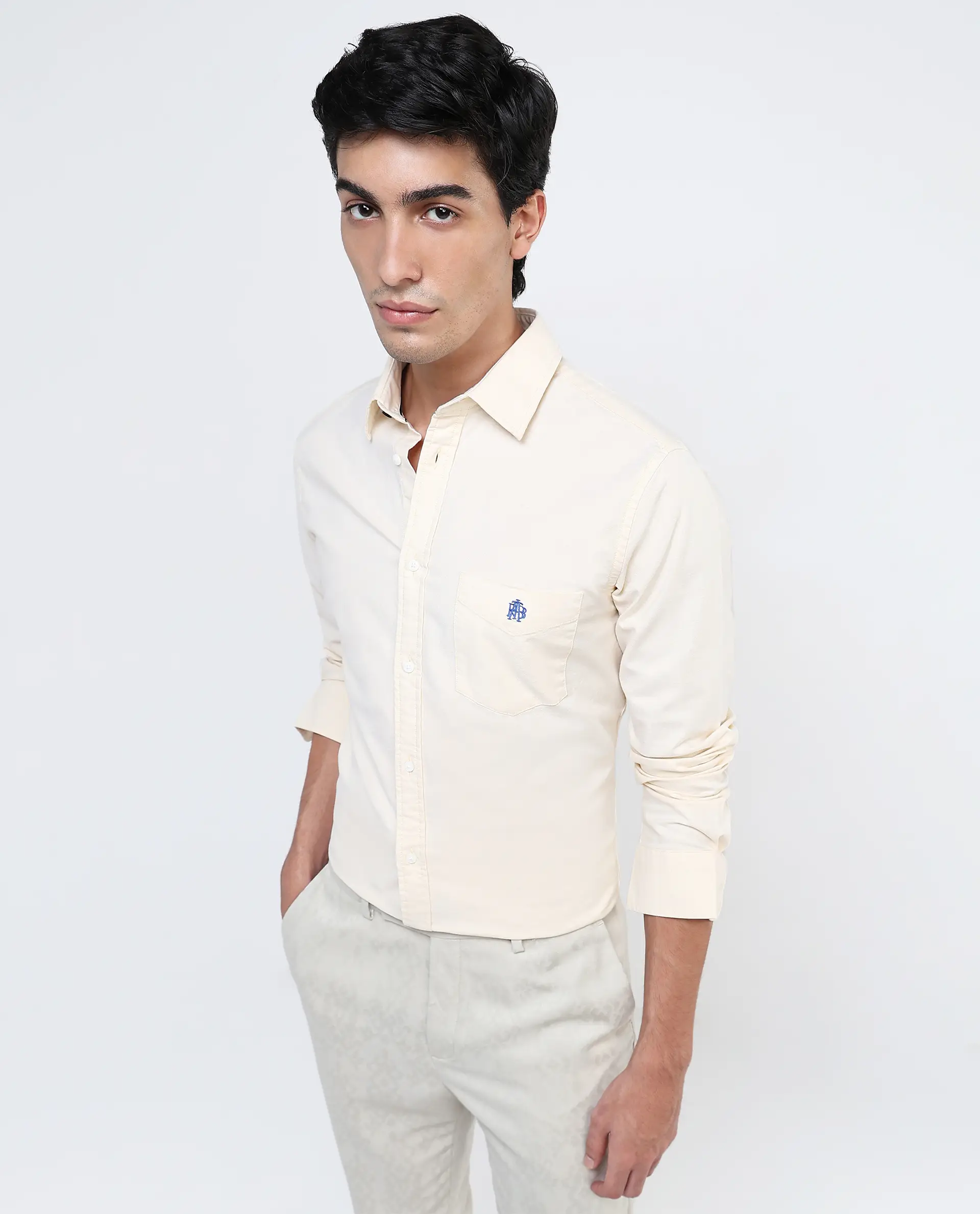 Rare Rabbit Men's Oxo Pastel Yellow Cotton Blend Plain Regular Fit Full Sleeve Collared Shirt - Image 8