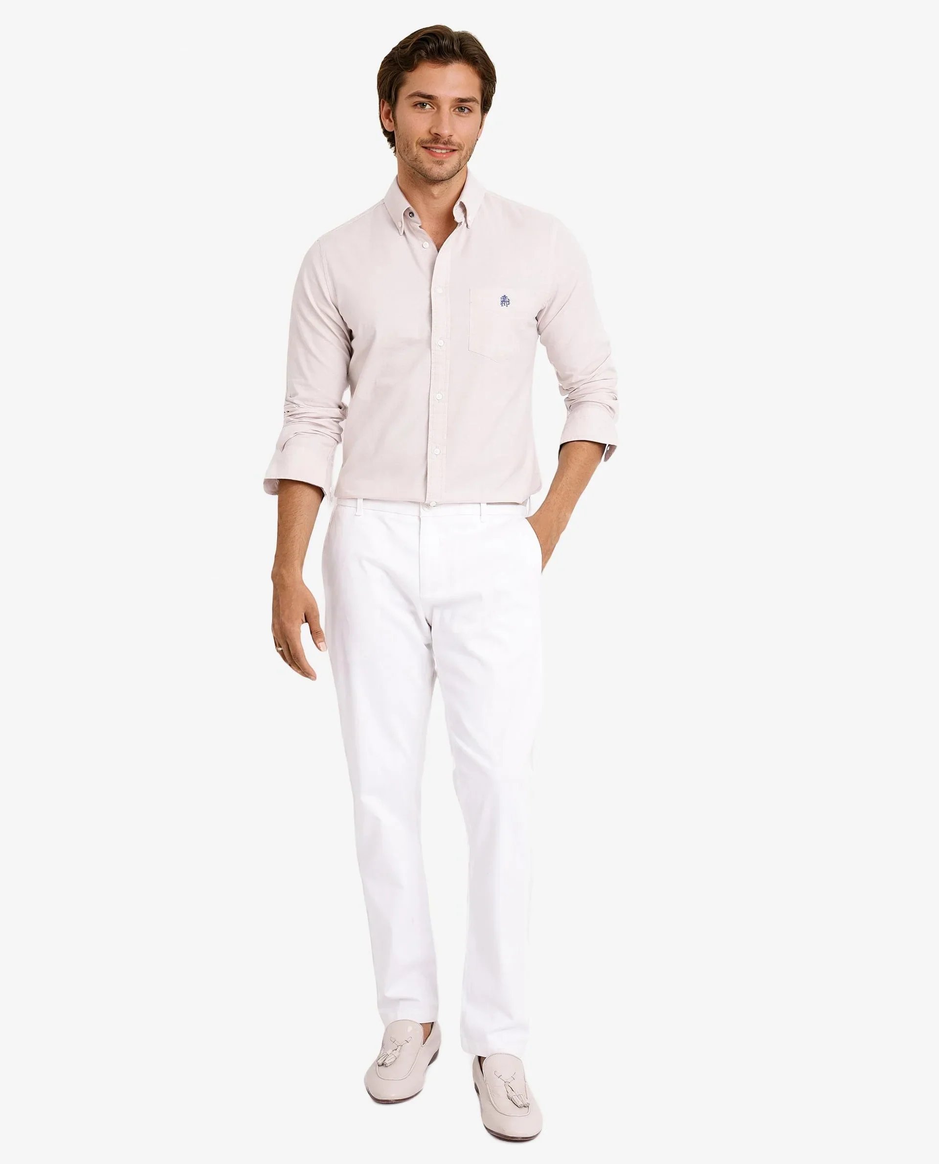 Rare Rabbit Men's Oxob Beige Cotton Blend Plain Regular Fit Full Sleeve Collared Shirt - Image 2