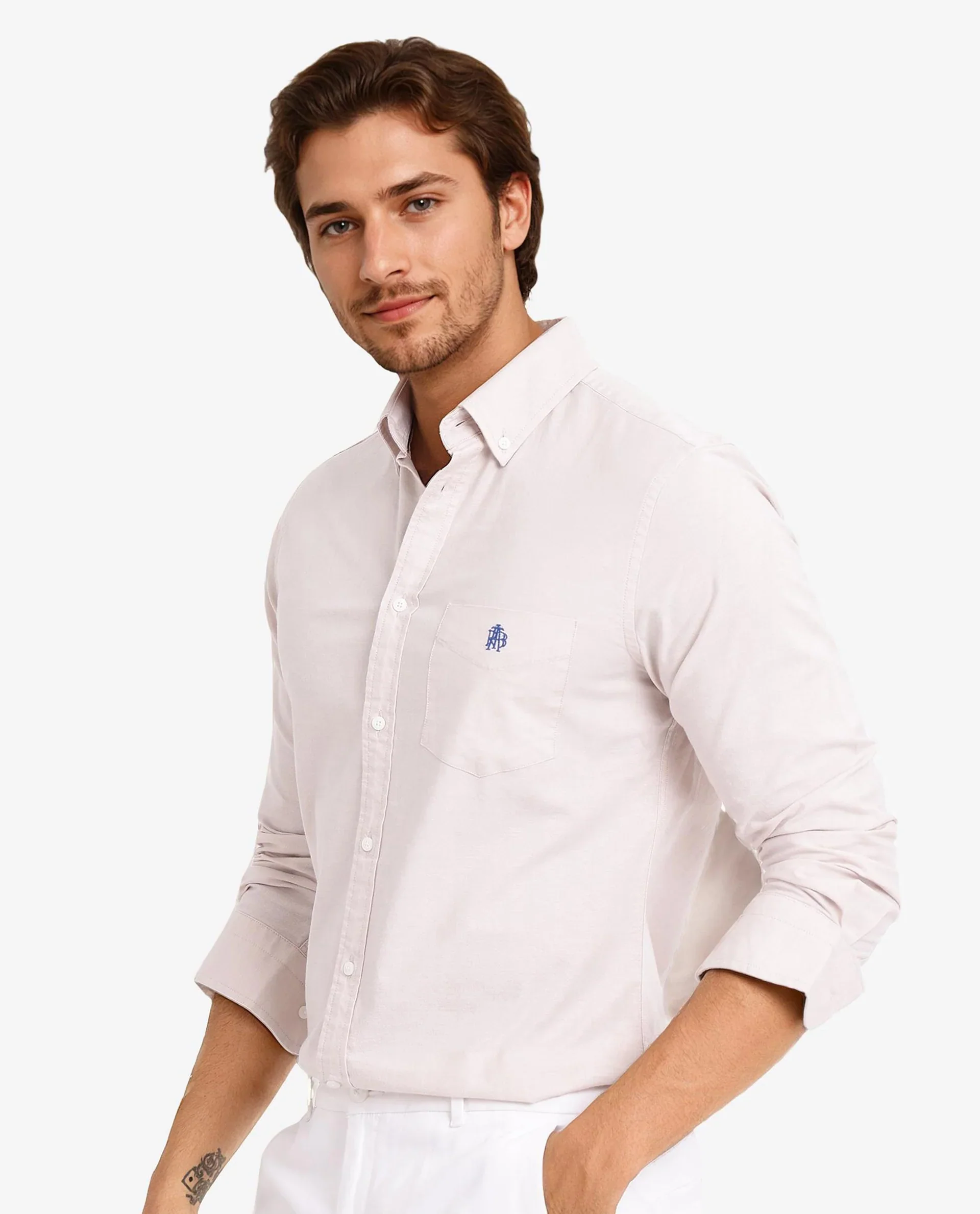 Rare Rabbit Men's Oxob Beige Cotton Blend Plain Regular Fit Full Sleeve Collared Shirt - Image 8